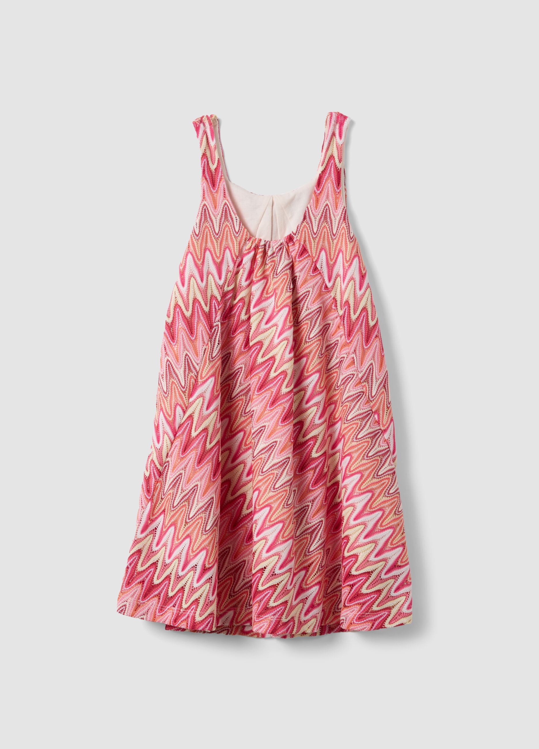 Pink sleeveless dress with wave print