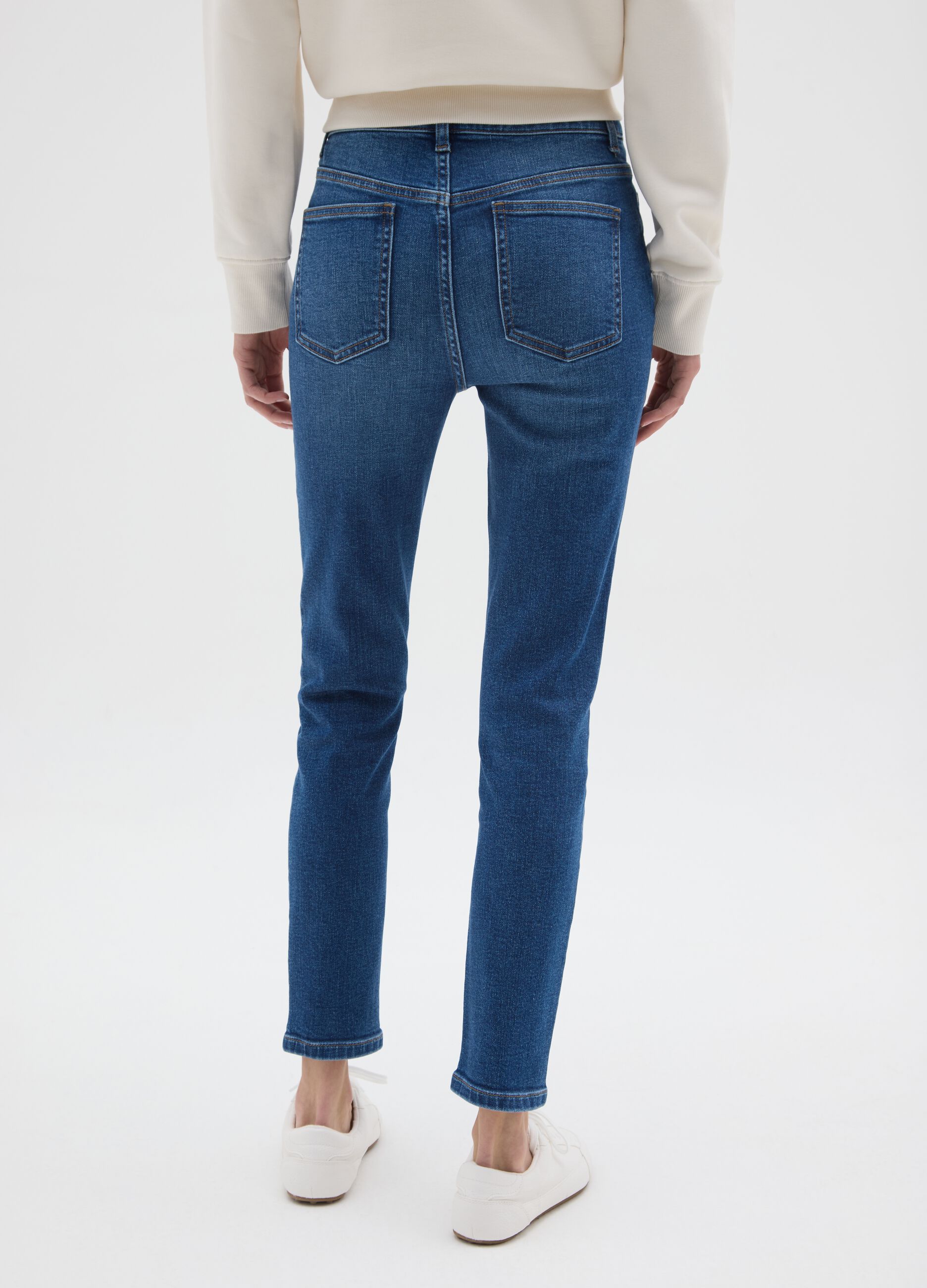 High-waisted blue skinny jeans in stretch cotton