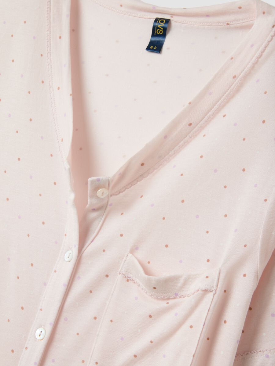 Camicia da notte rosa a pois in pura viscosa con scollo a V_6
