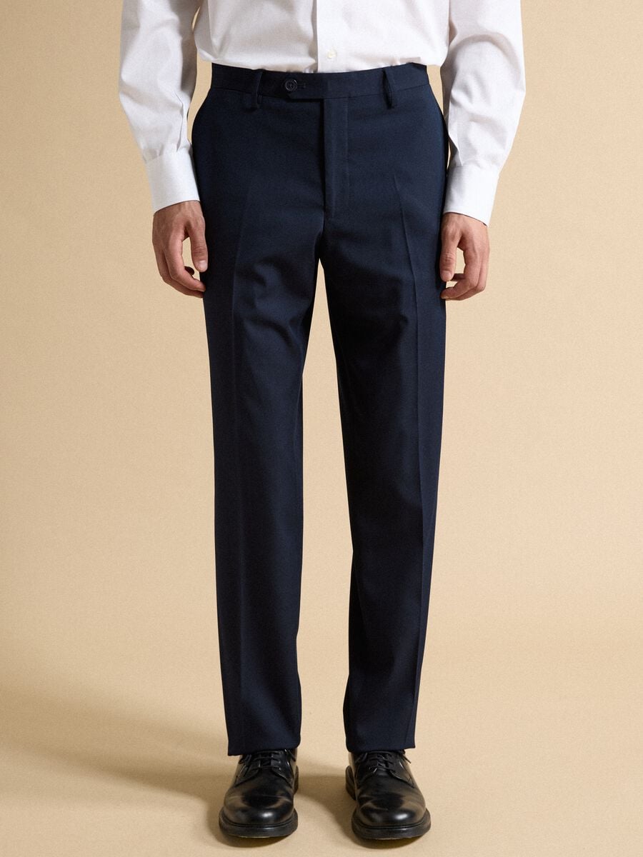 Pantaloni formali blu in viscosa elasticizzata regular fit_1