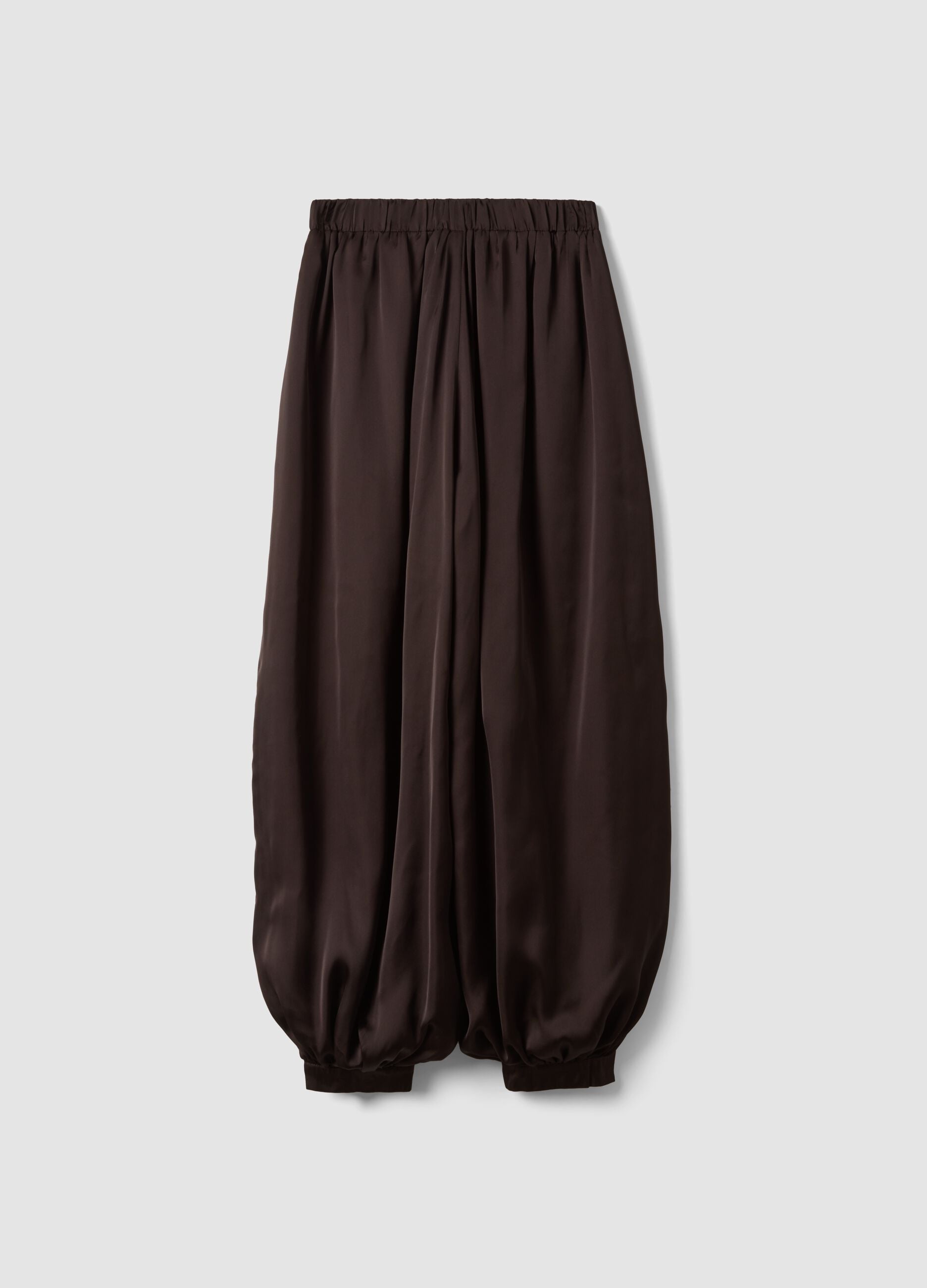 Brown baggy-fit trousers with elasticated hems