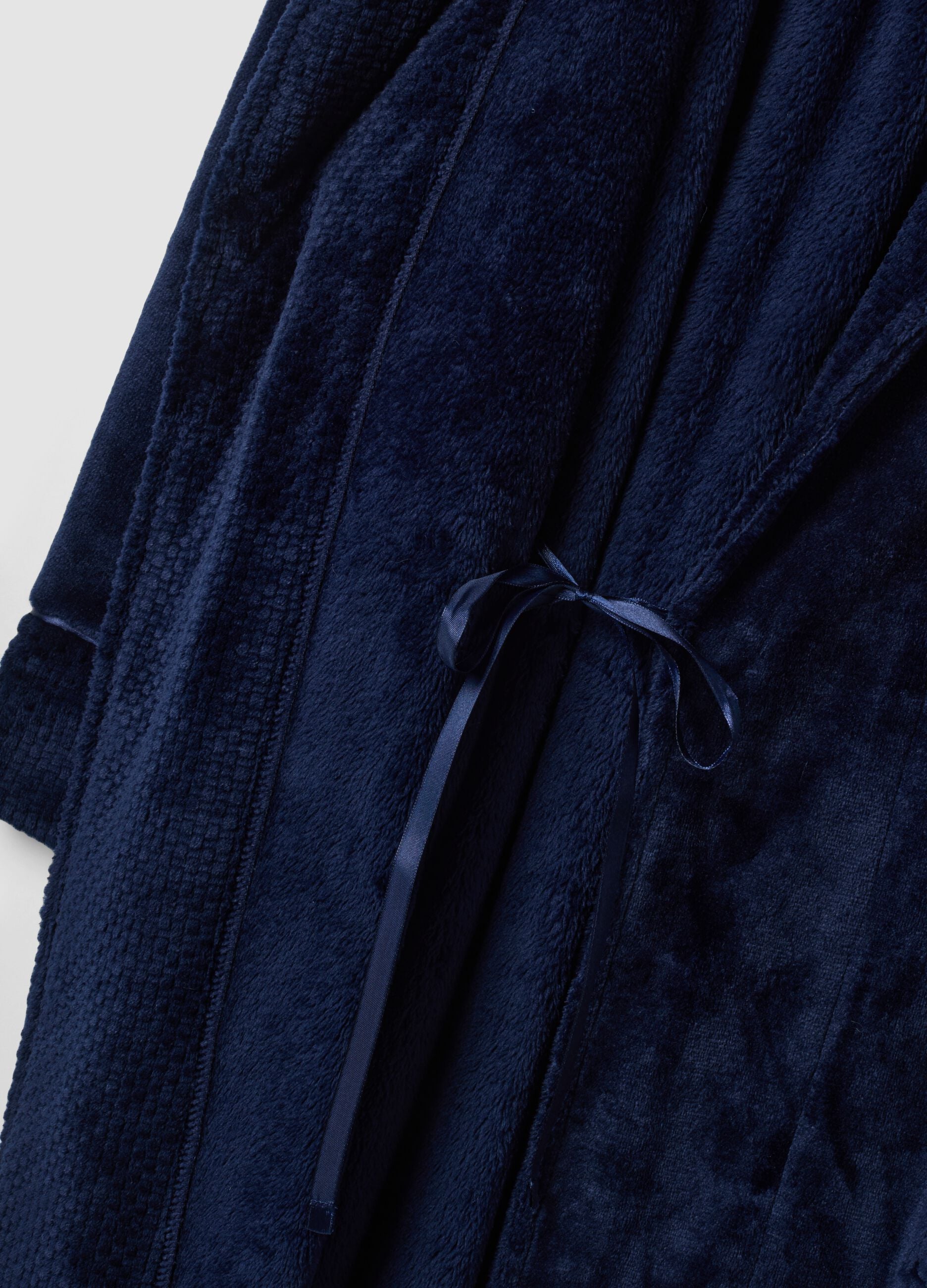 Long blue dressing gown with belt and pockets