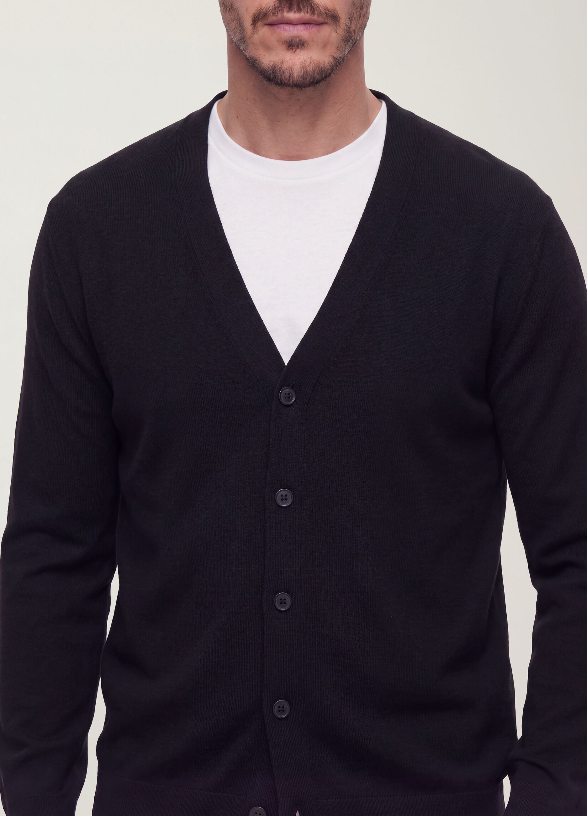 Black viscose-blend V-neck cardigan, regular fit