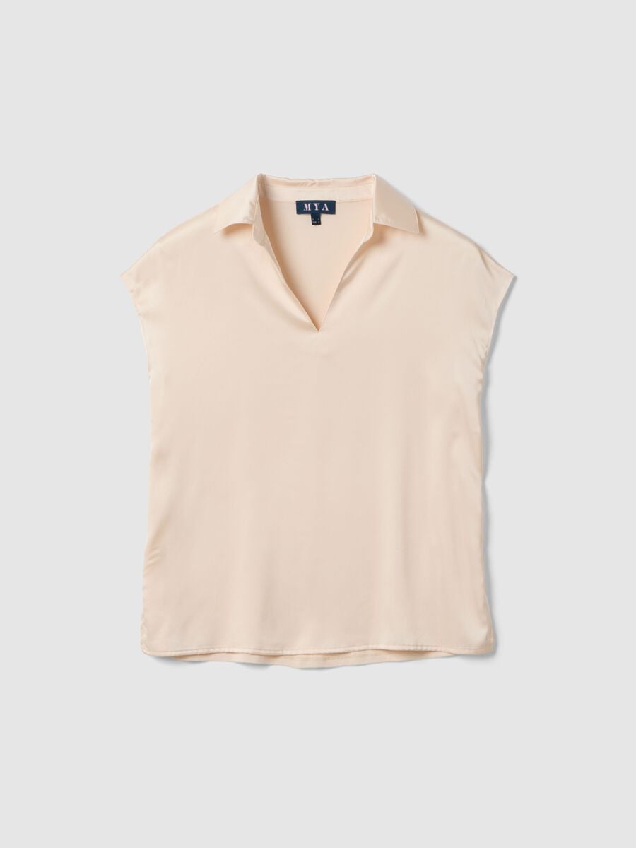 Beige short-sleeve polo collar regular fit t-shirt_4