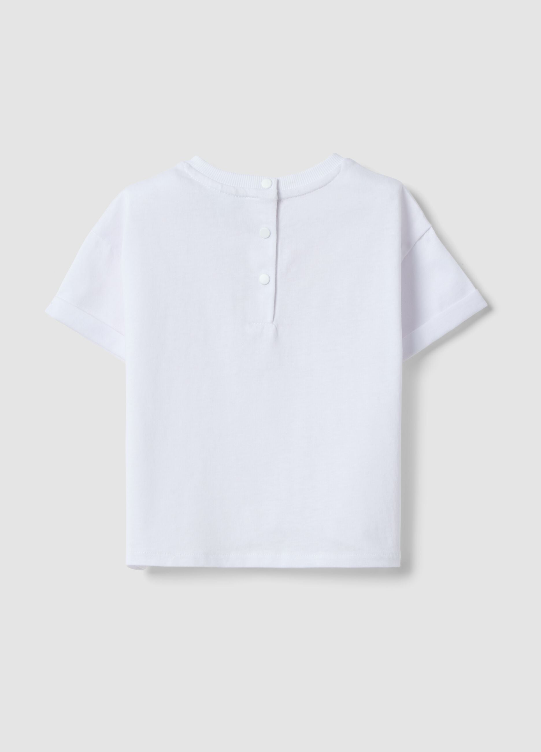 Girls&rsquo; white pure cotton regular-fit T-shirt with embroidery and bow