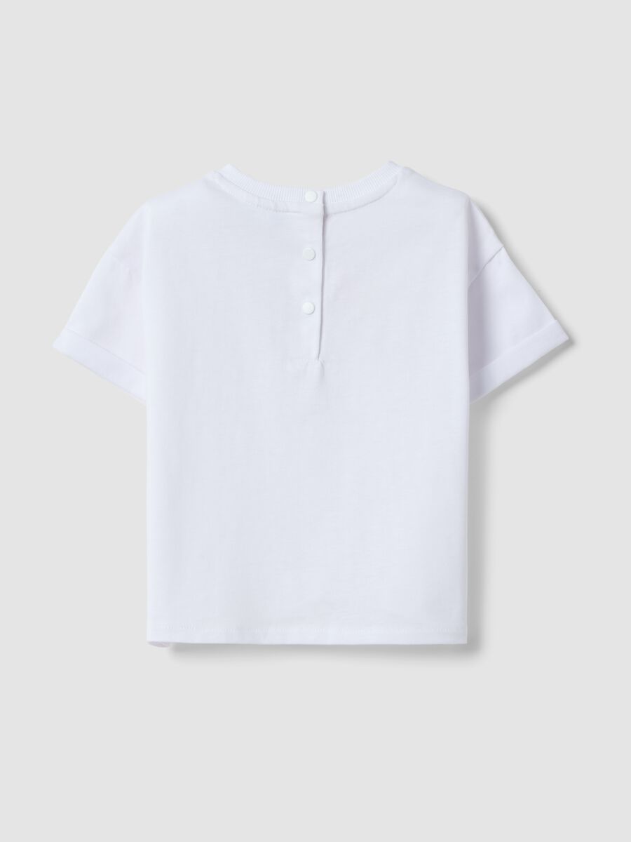 T-shirt in puro cotone bianco da bimba regular fit con ricamo e fiocco_1