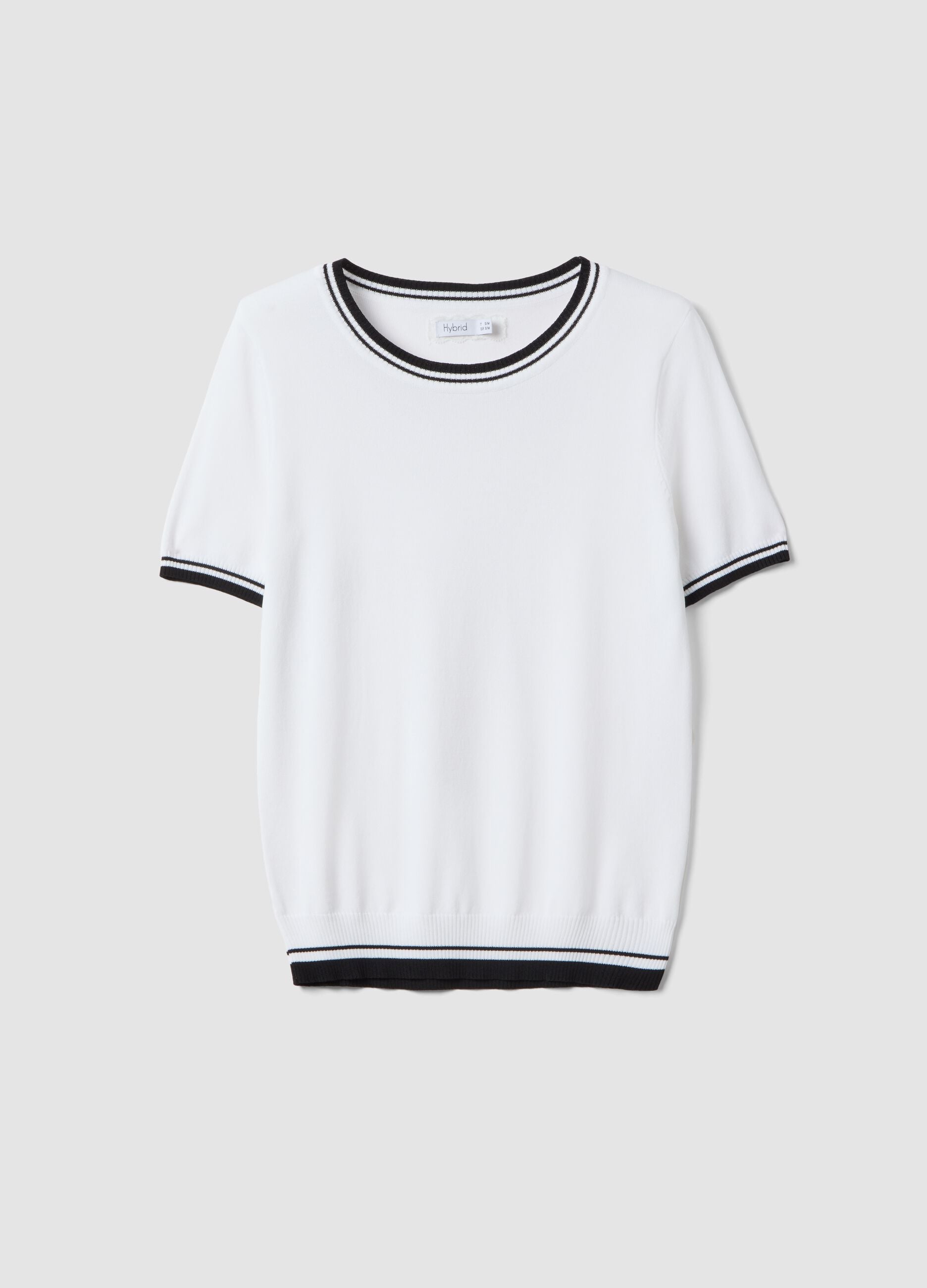 White viscose blend regular fit t-shirt with contrast collar