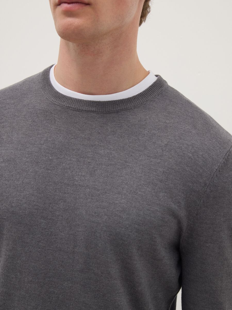 Grey crew neck cotton blend jumper regular fit_3