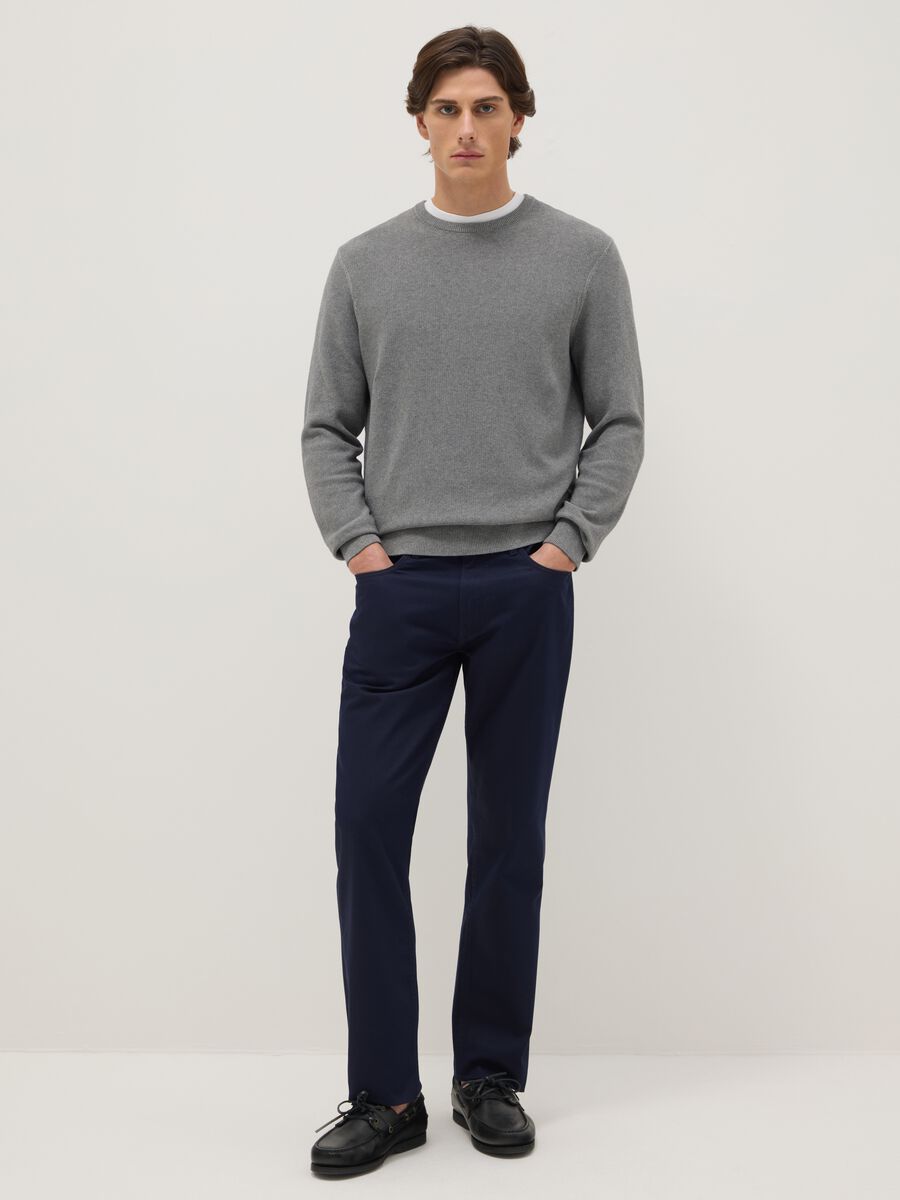 Regular fit blue pure cotton trousers_0