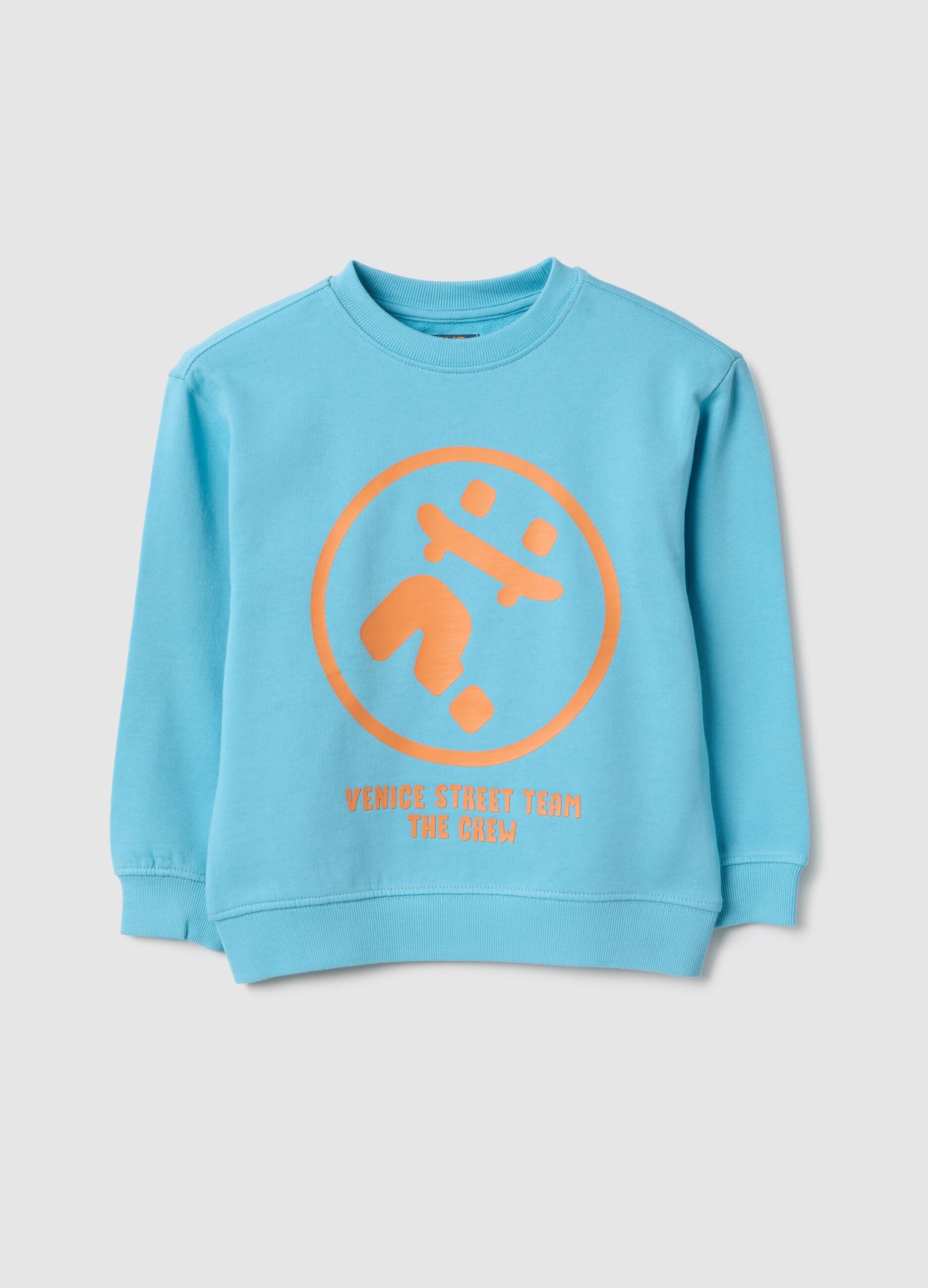 Children's oversized blue pure cotton sweatshirt with print
