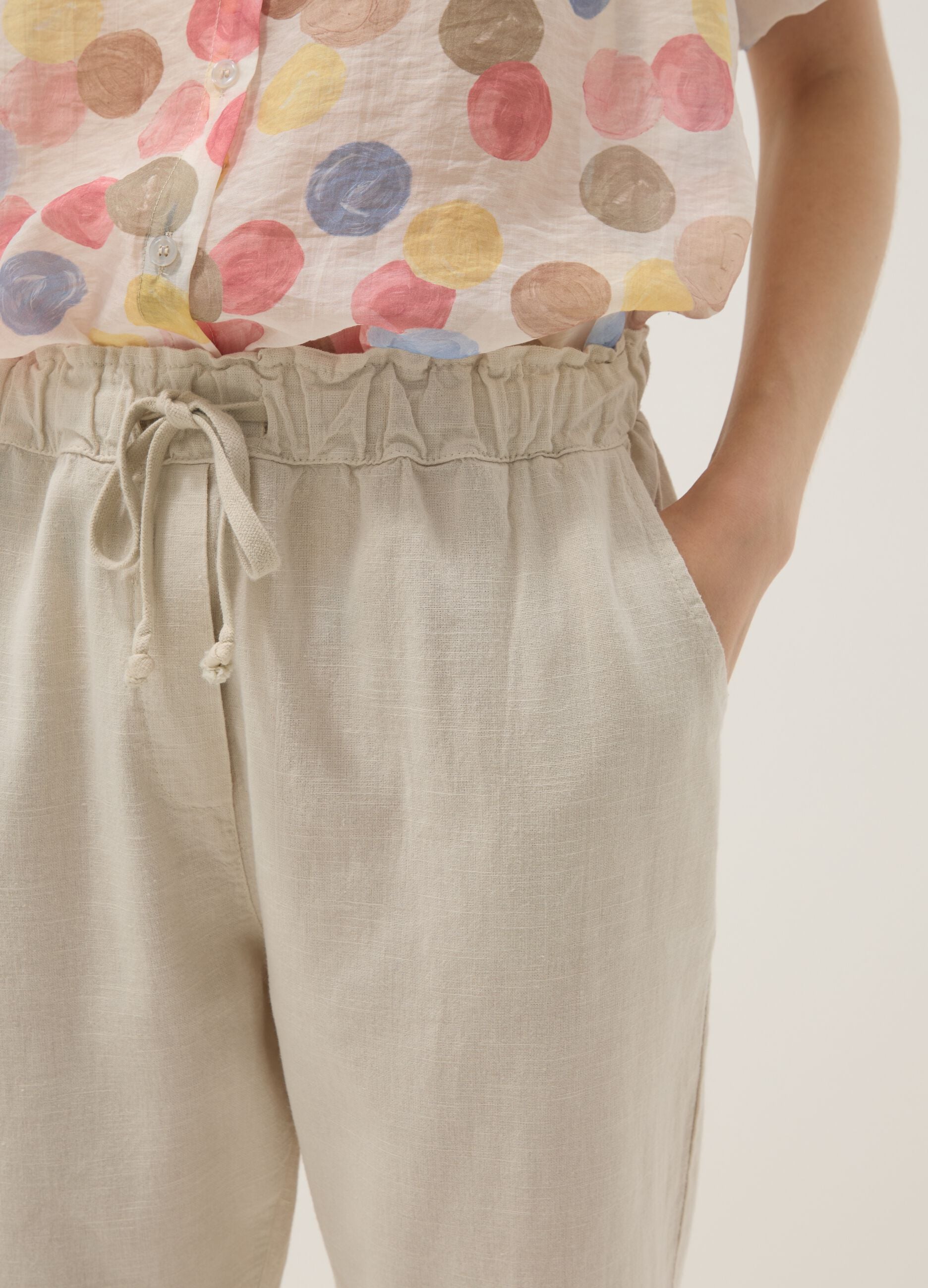 Beige linen-cotton blend trousers