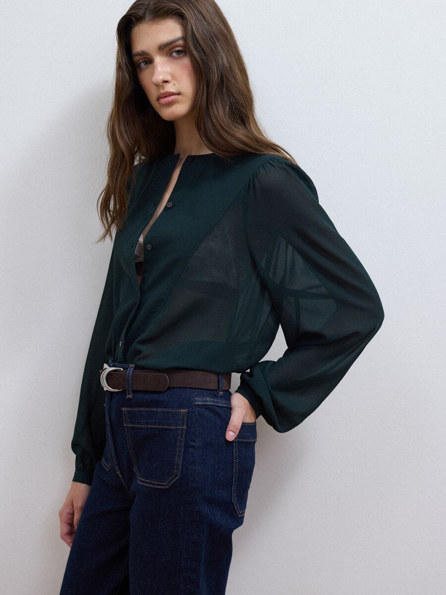Green regular-fit shirt with buttons and long sleeves_0