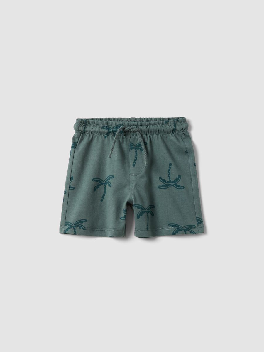 Short verde in cotone organico con stampa palme_0