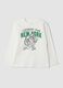 White pure organic cotton T-shirt with varsity-style print_0