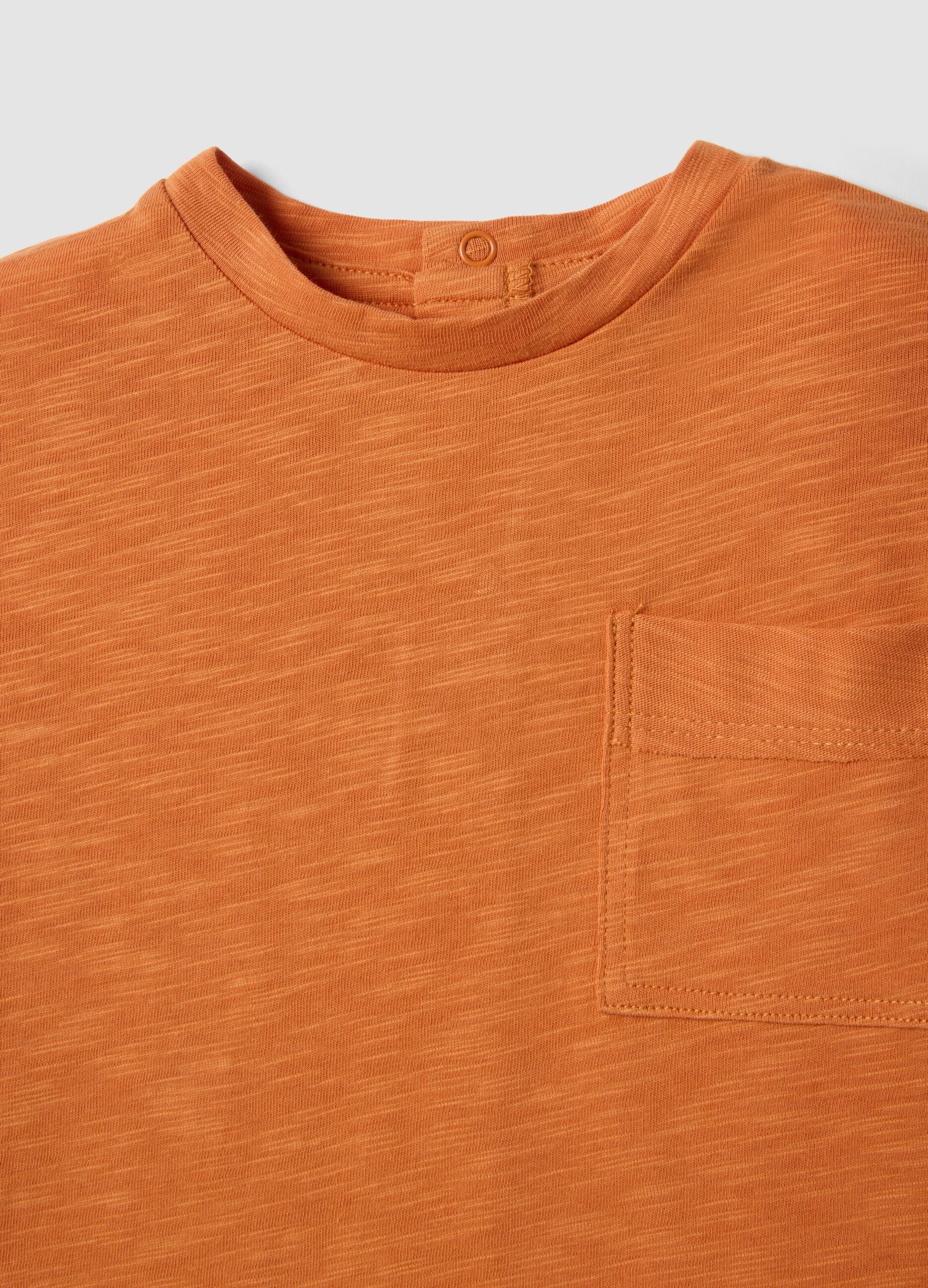 Orange pure cotton children's regular fit T-shirt with pocket