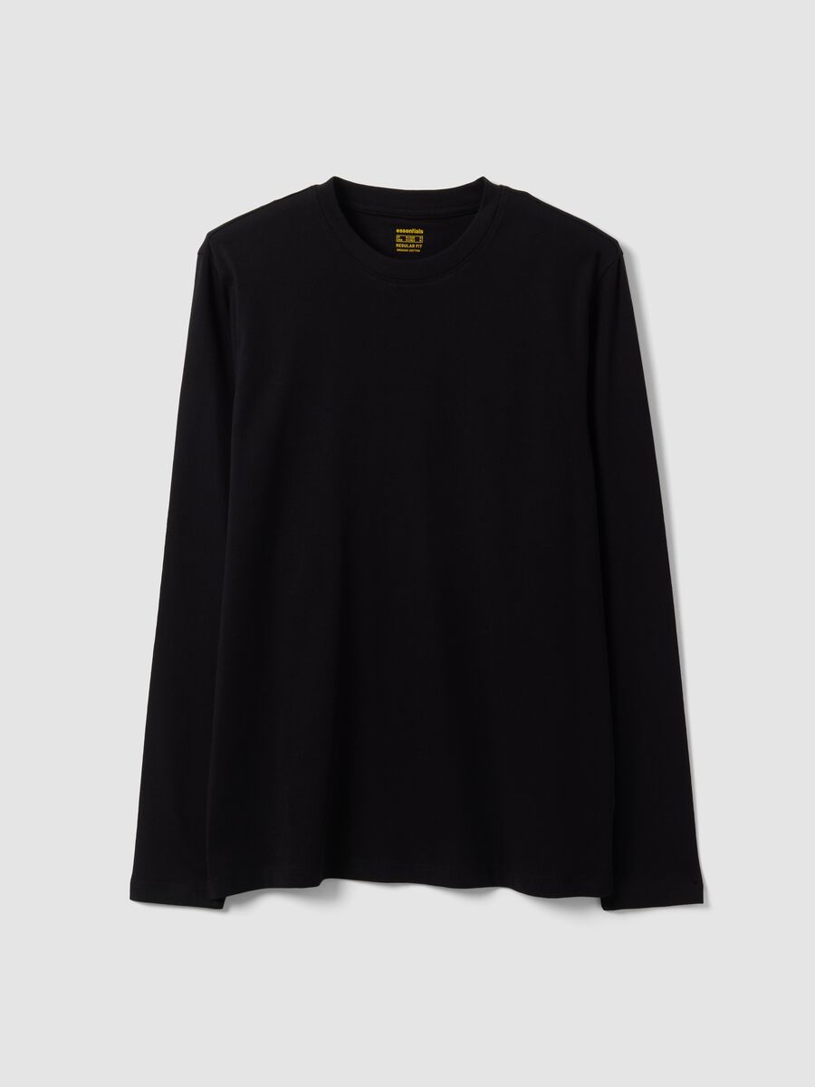 Black long-sleeve T-shirt in 100% organic cotton with crew neck_0
