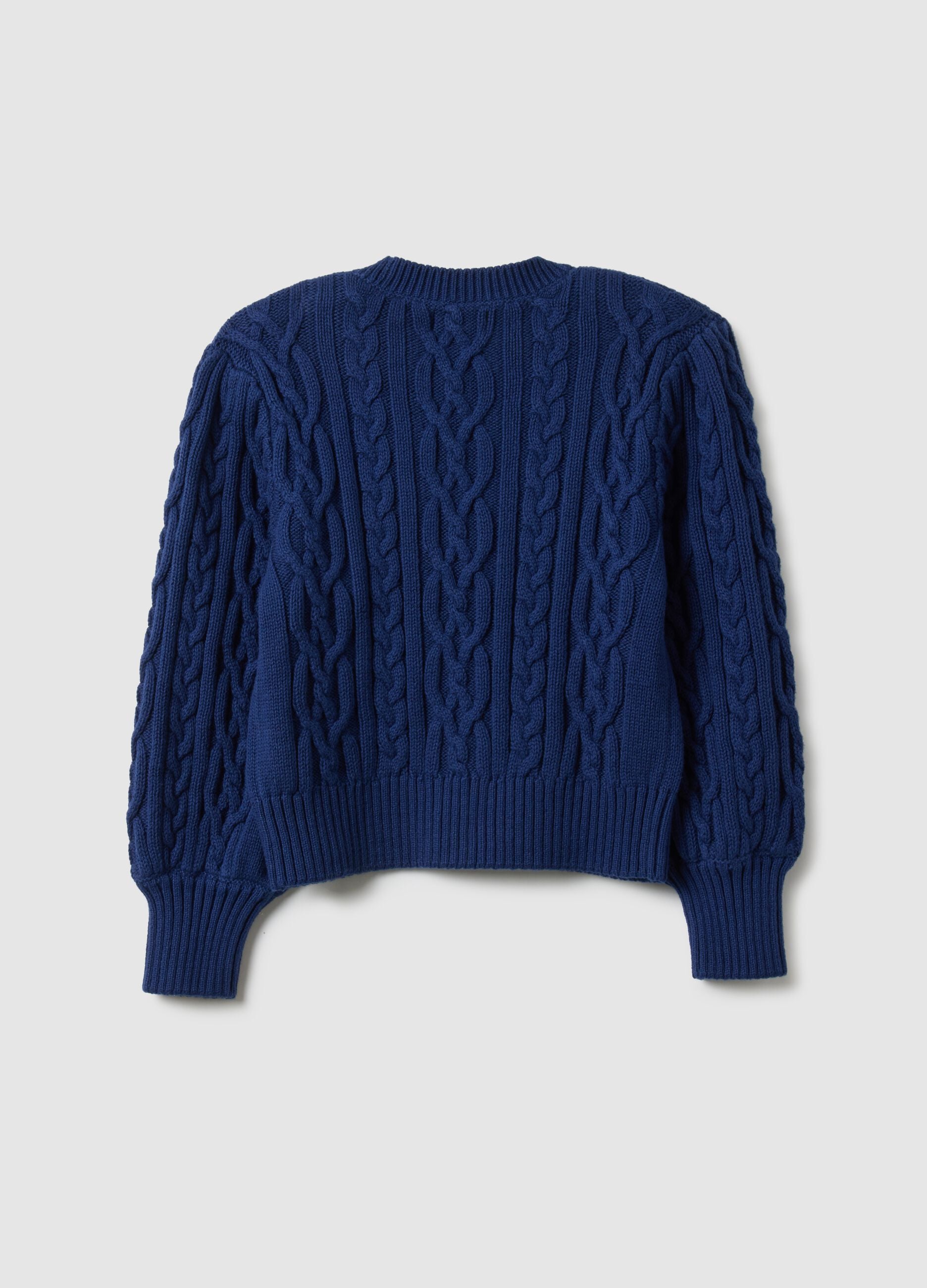 Girls' regular fit deep V blue pure cotton braided cardigan