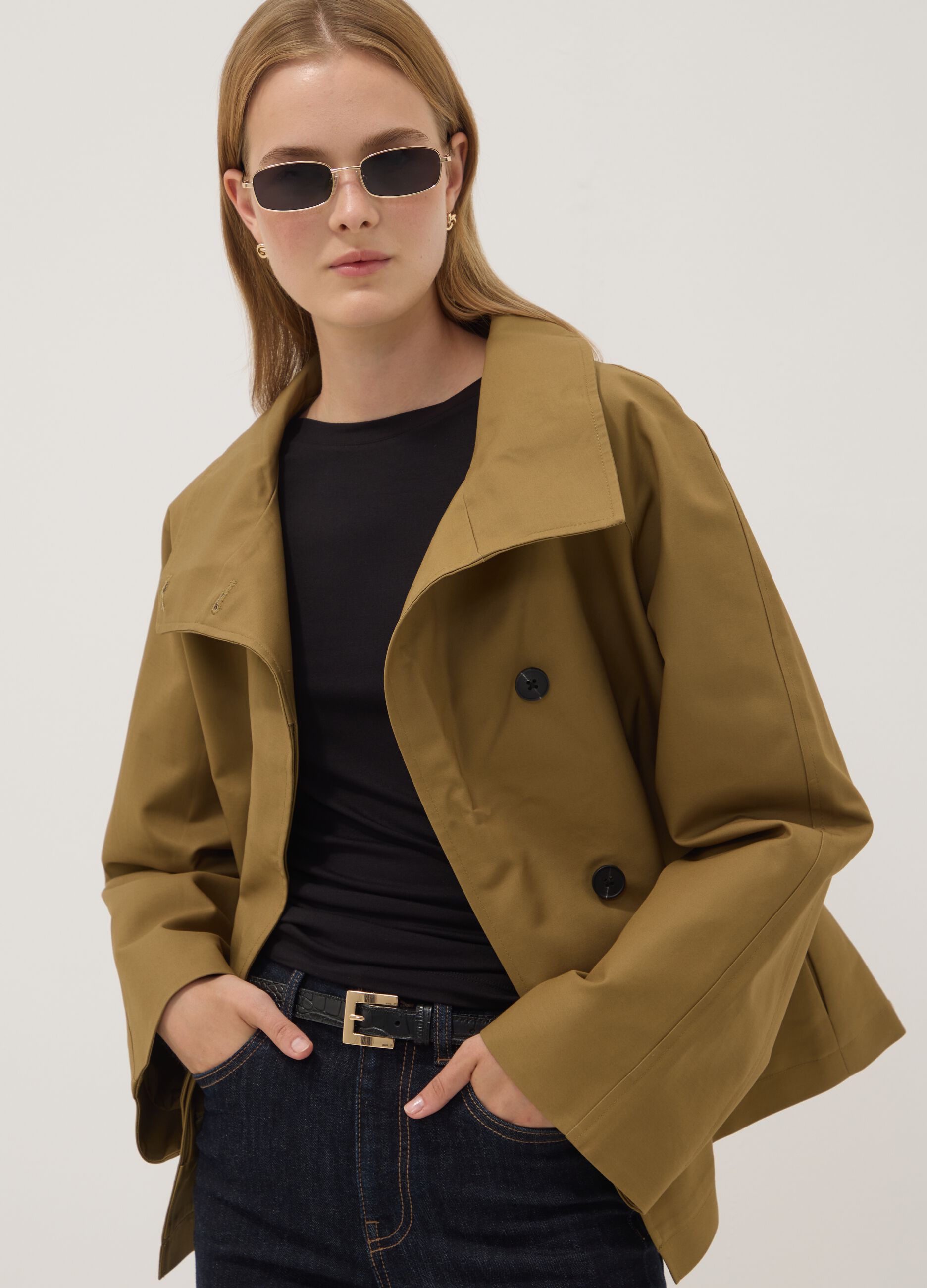 Green pure cotton jacket with buttons, regular fit