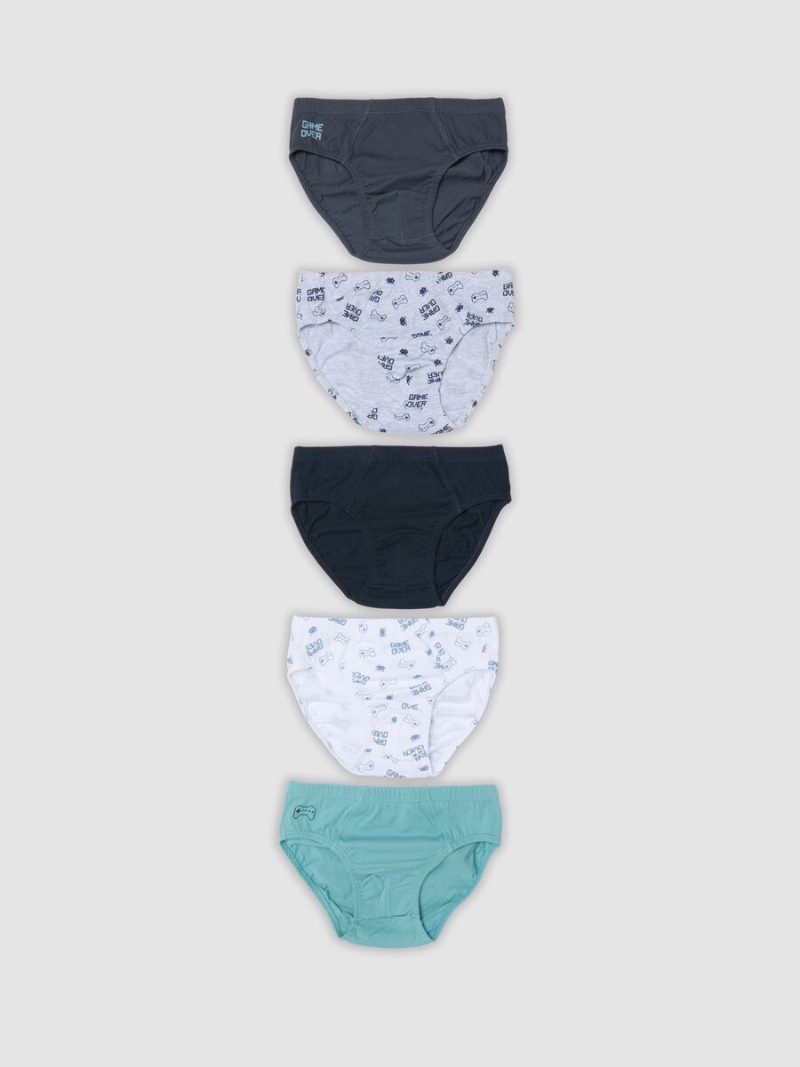 Five-pack of multicolour pure organic cotton video game-themed briefs_0