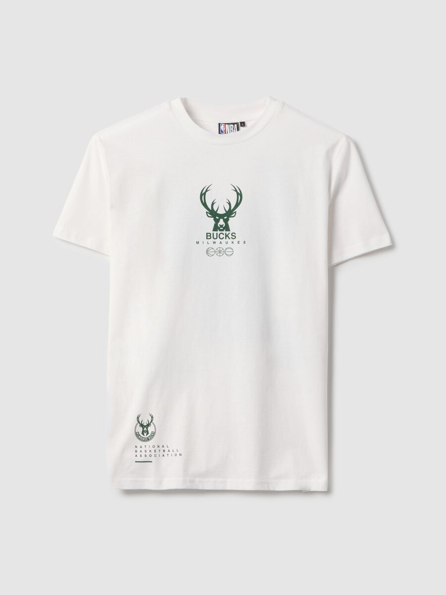 White pure cotton regular fit T-shirt with Milwaukee Bucks logo_4