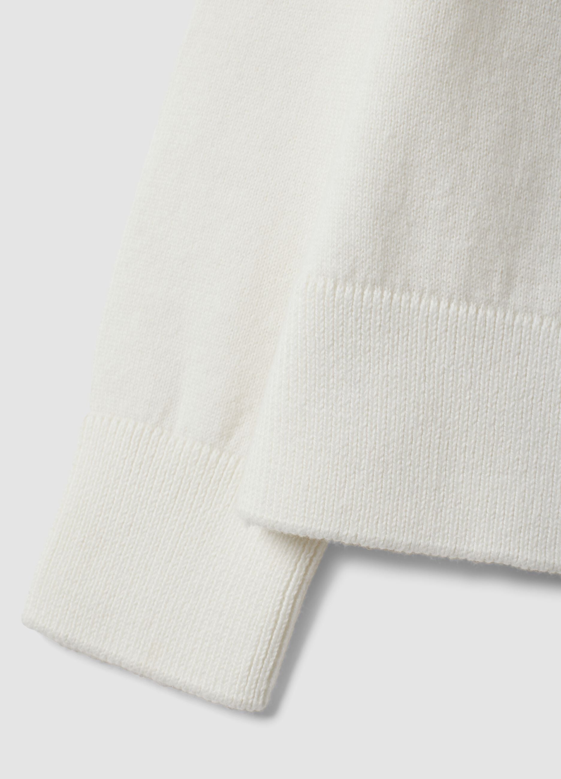 White cotton-blend crew-neck cardigan, regular fit, for girls