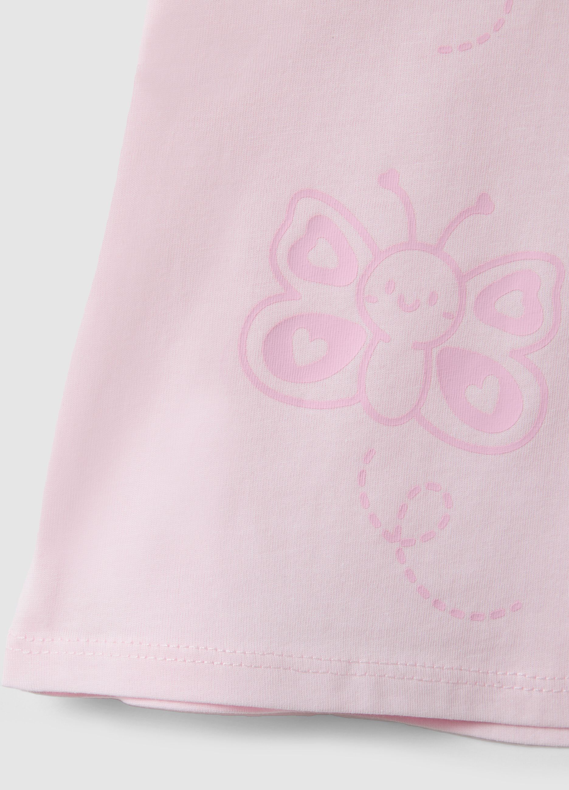Girls' Pink Pure Cotton T-shirt with Butterflies, Regular Fit