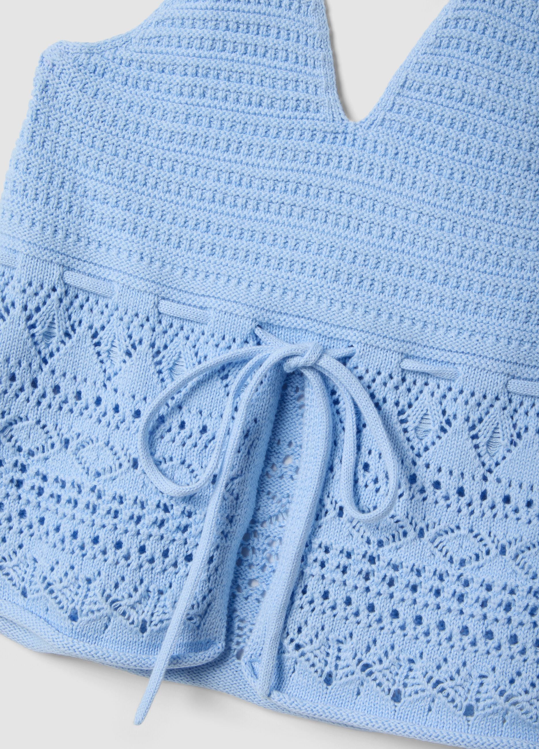 Sky-blue pure cotton regular-fit top with openwork texture