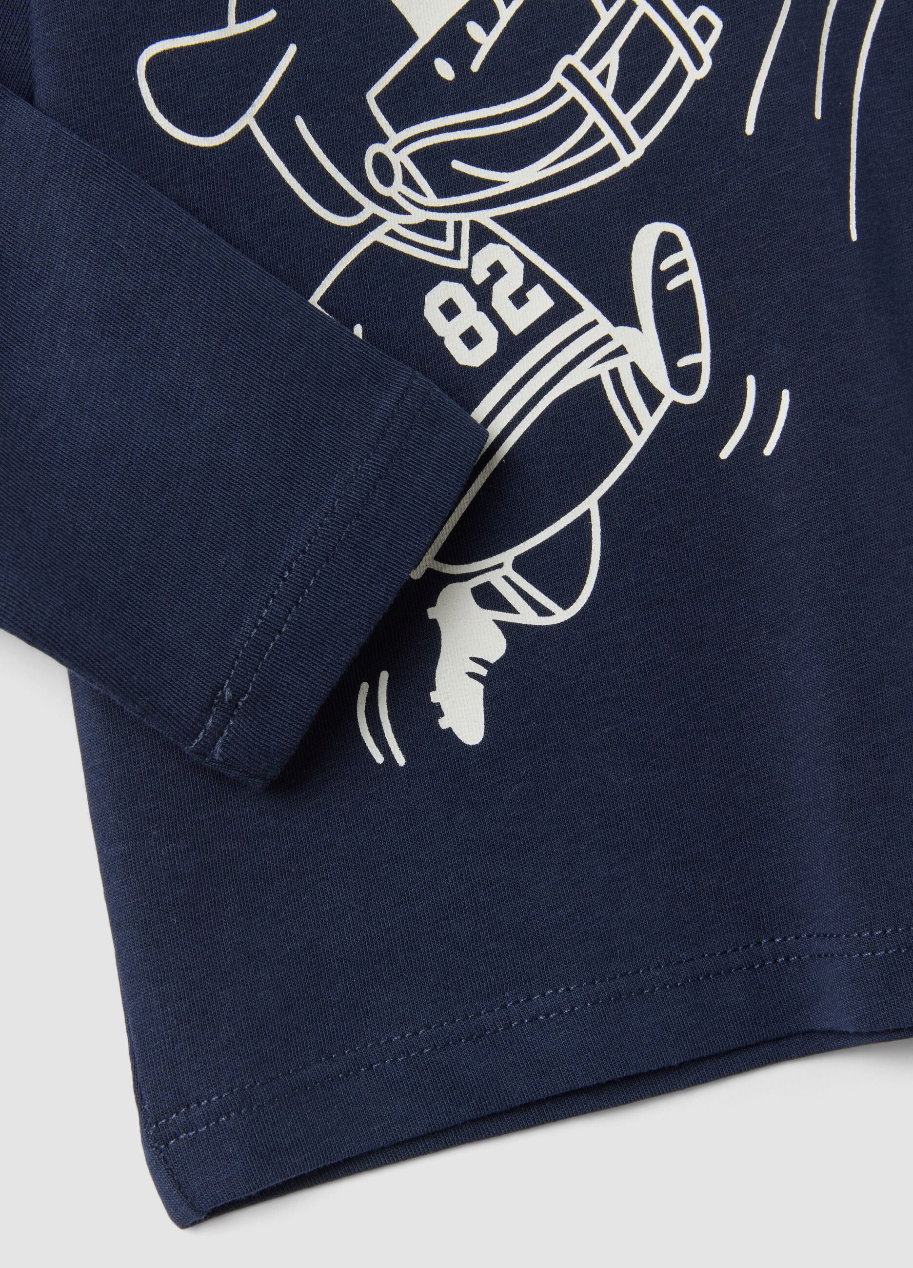 Blue organic cotton T-shirt with collegiate print for baby boy