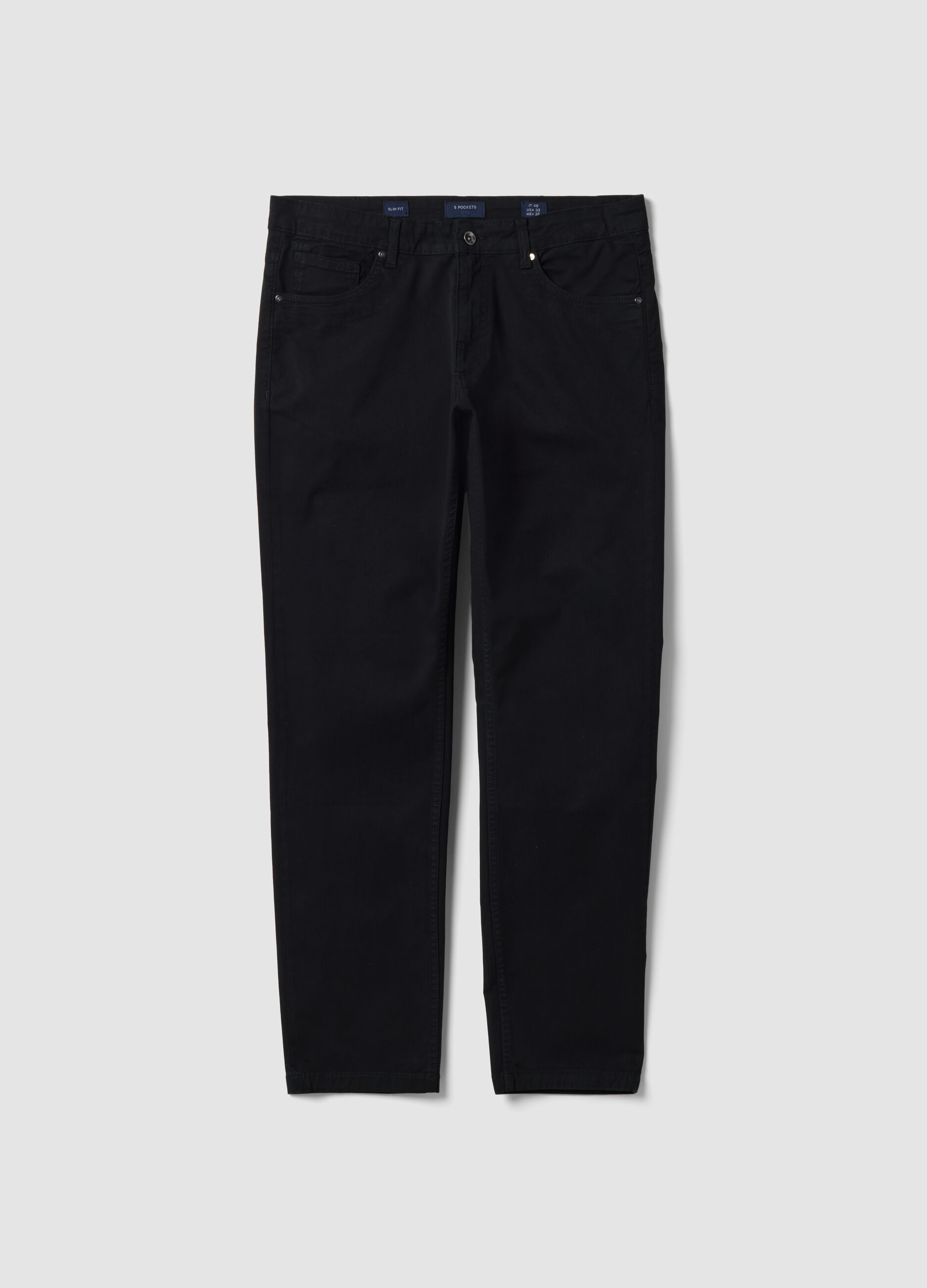 Black slim-fit stretch cotton twill trousers