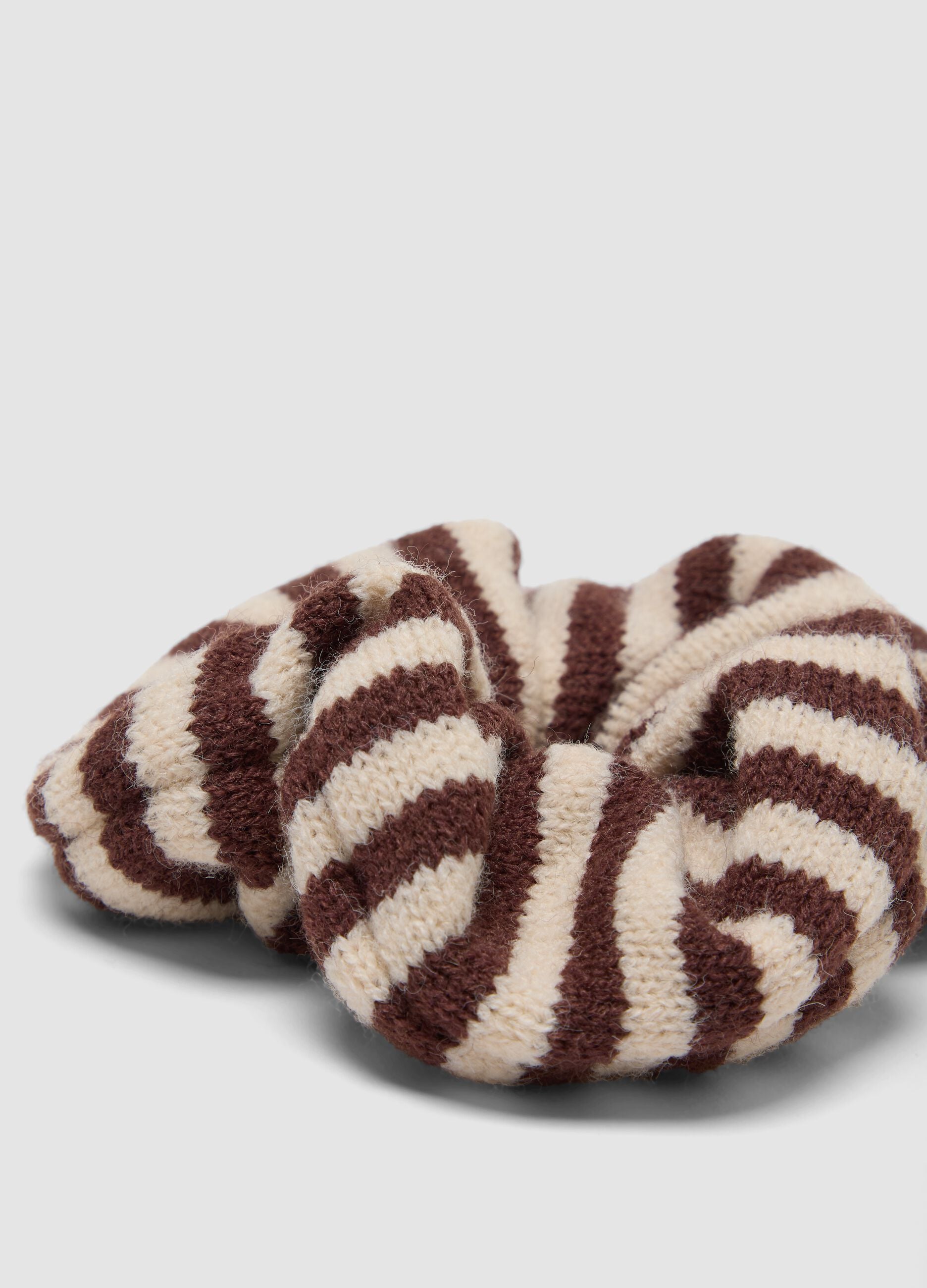 Brown and beige striped scrunchie