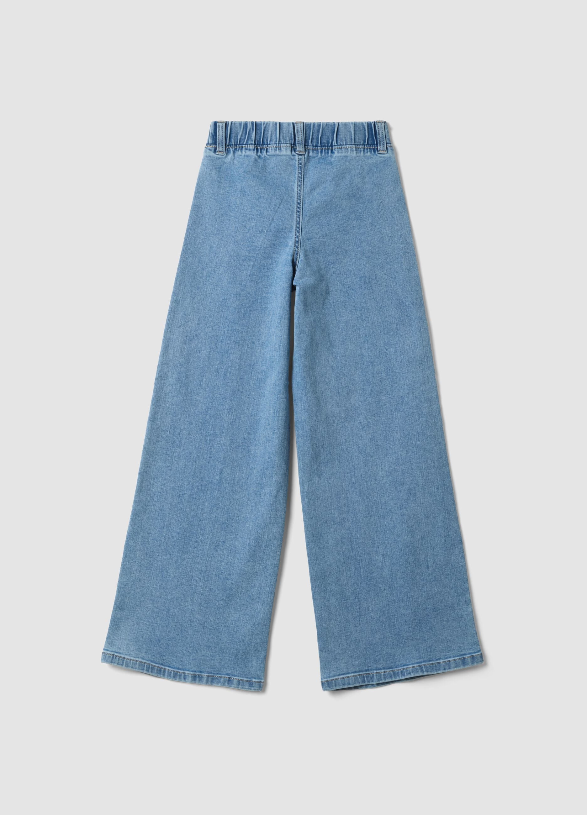 Girls&rsquo; super wide-leg cotton and stretch viscose denim jeggings