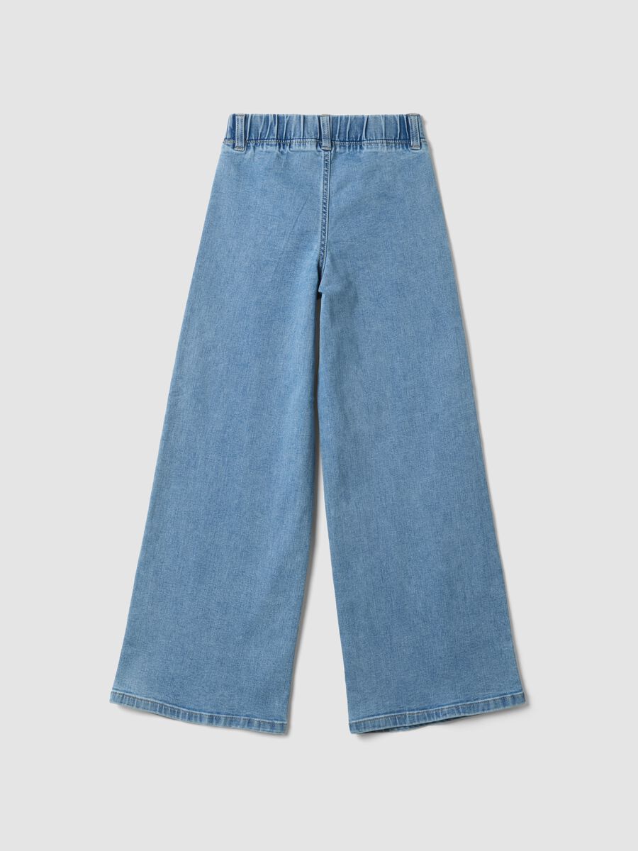 Girls&rsquo; super wide-leg cotton and stretch viscose denim jeggings_2
