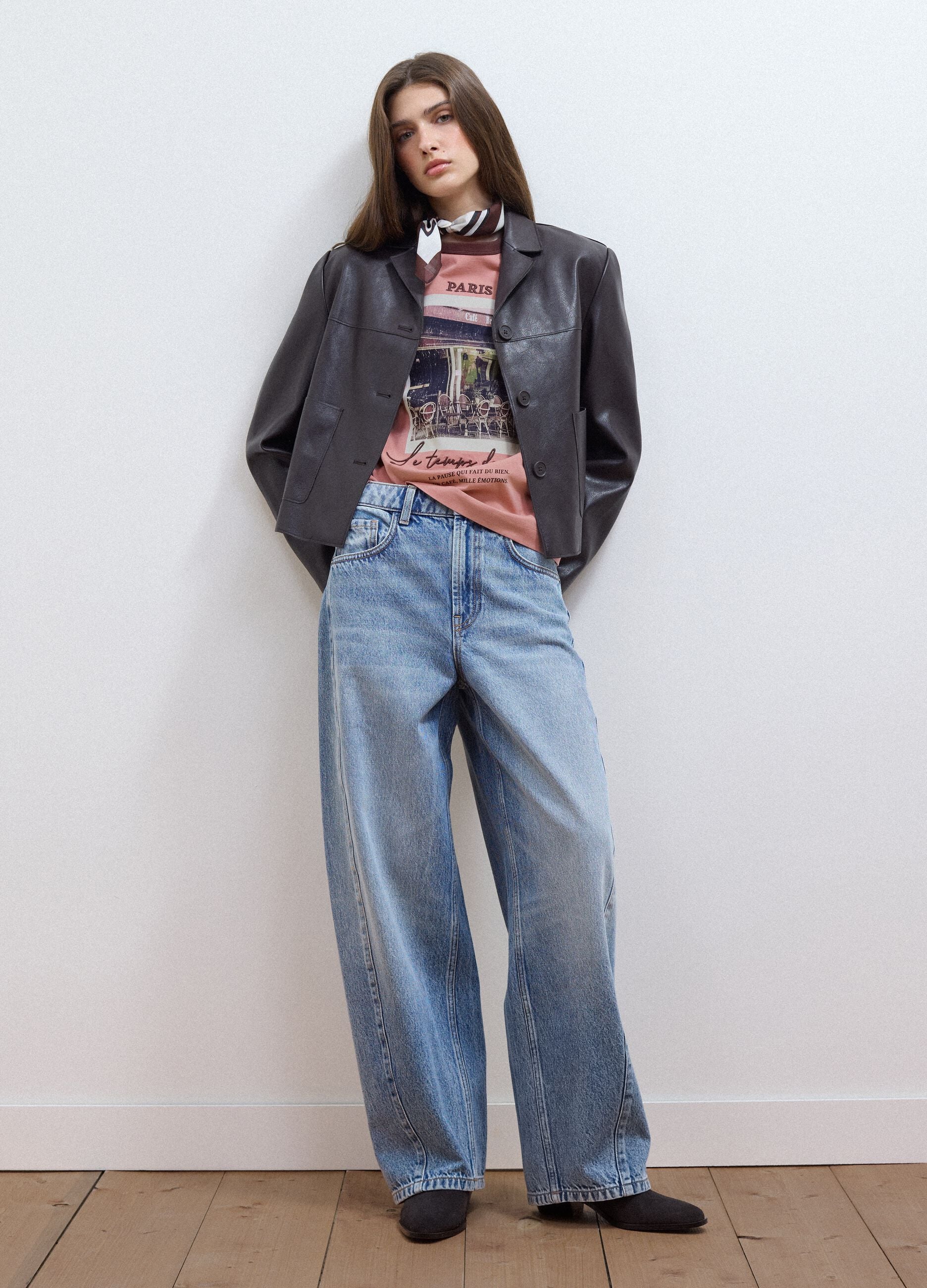 Light Blue Balloon-Fit Jeans in Pure Cotton