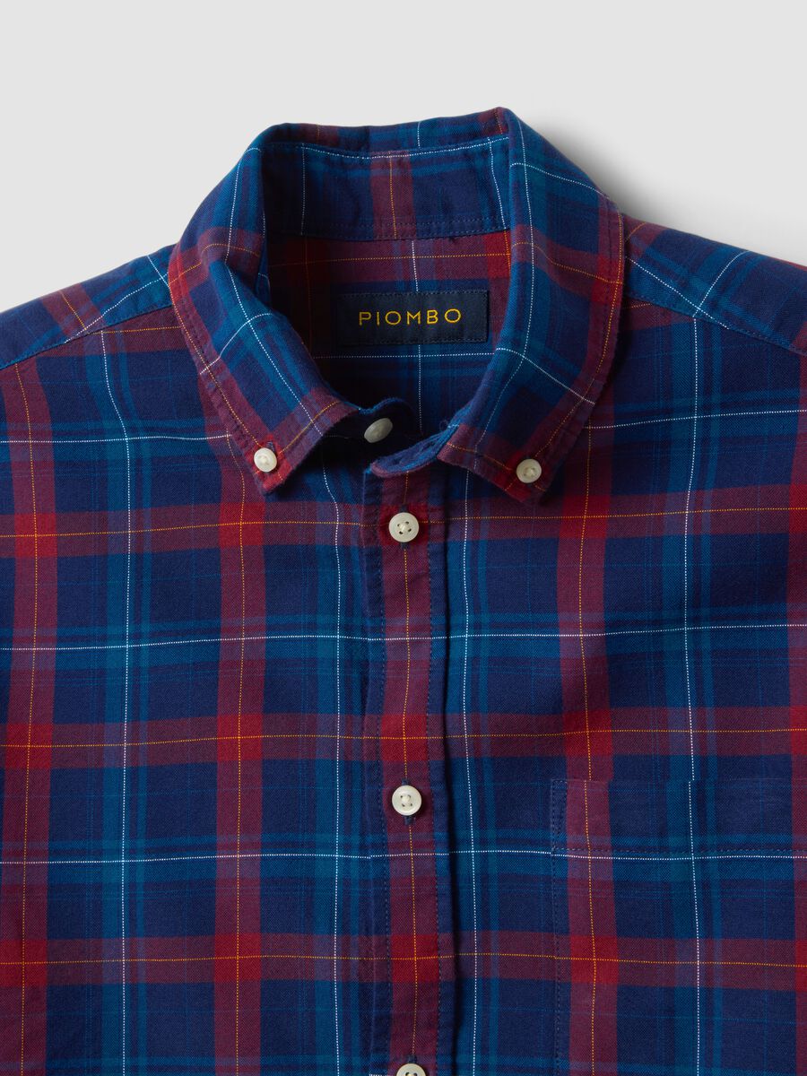 Blue checked Oxford shirt in pure cotton, regular fit_5