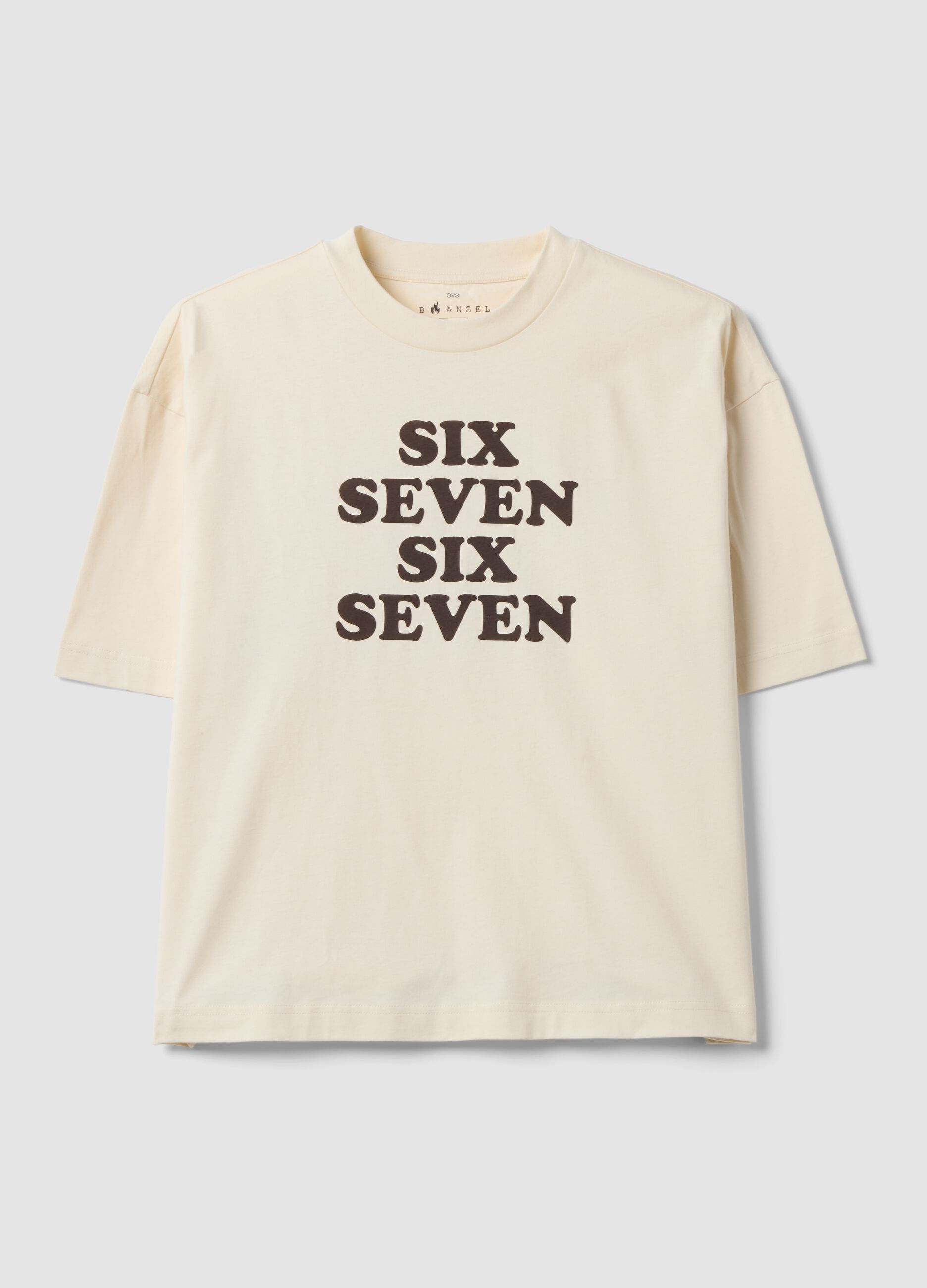 White pure cotton T-shirt with Six Seven front print, boxy fit