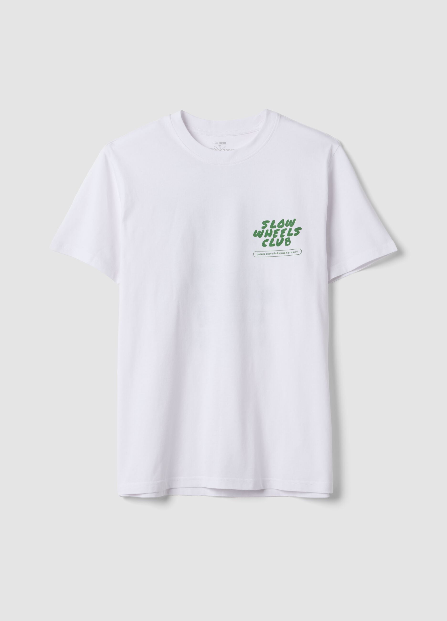 White pure cotton T-shirt with chest print, regular fit