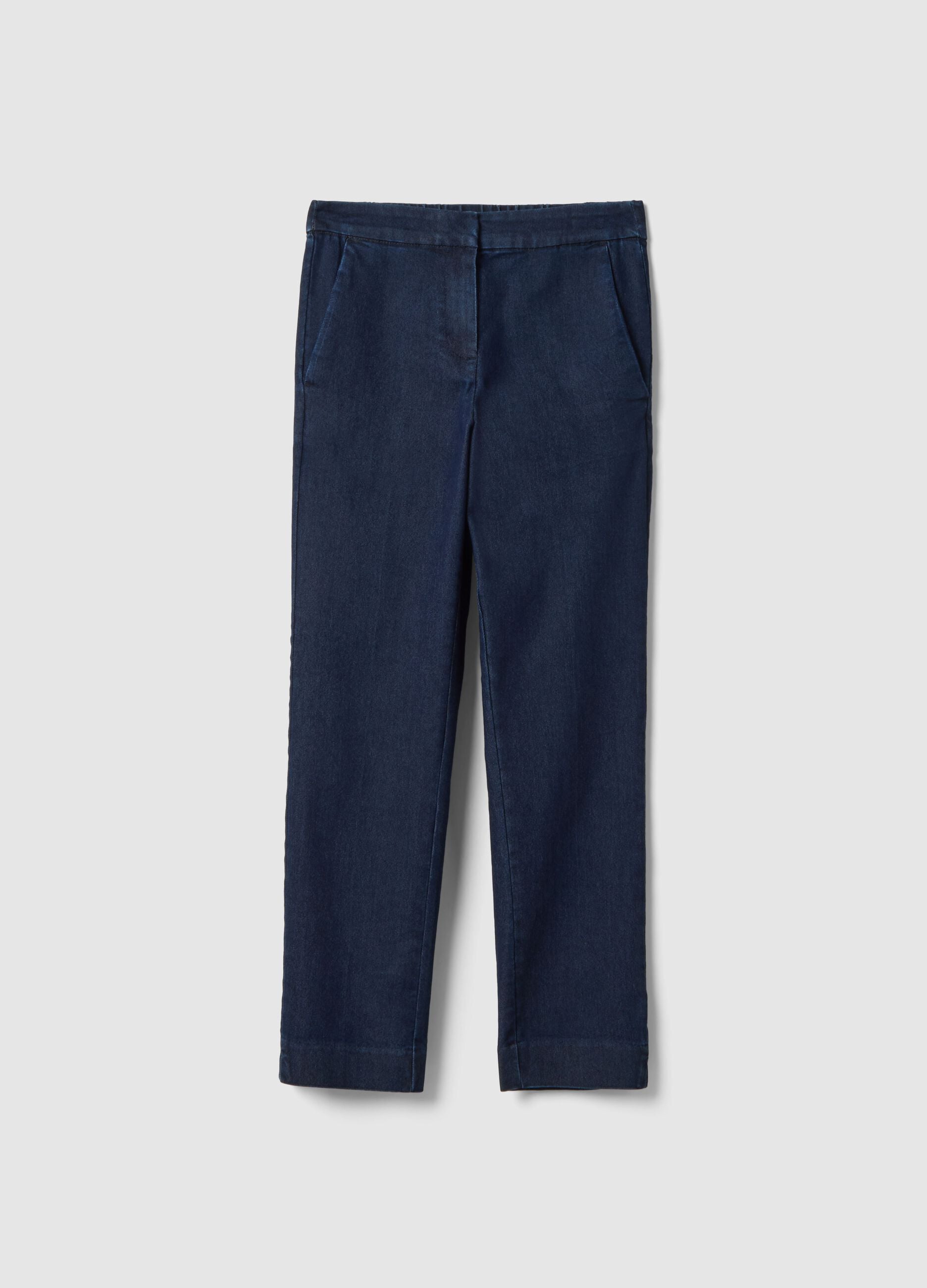 Blue slim fit stretch denim cotton blend trousers