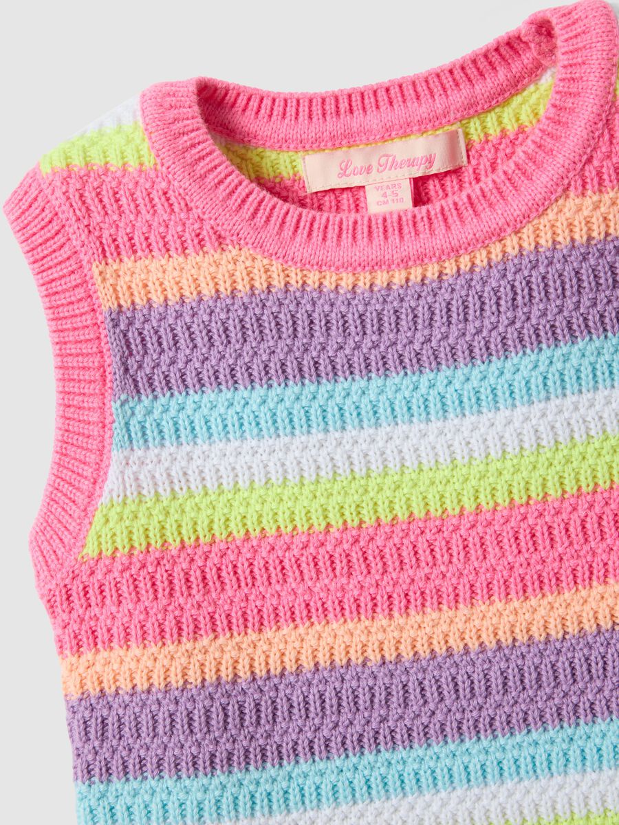 Multicoloured striped cotton blend tank top for girls with regular fit_2