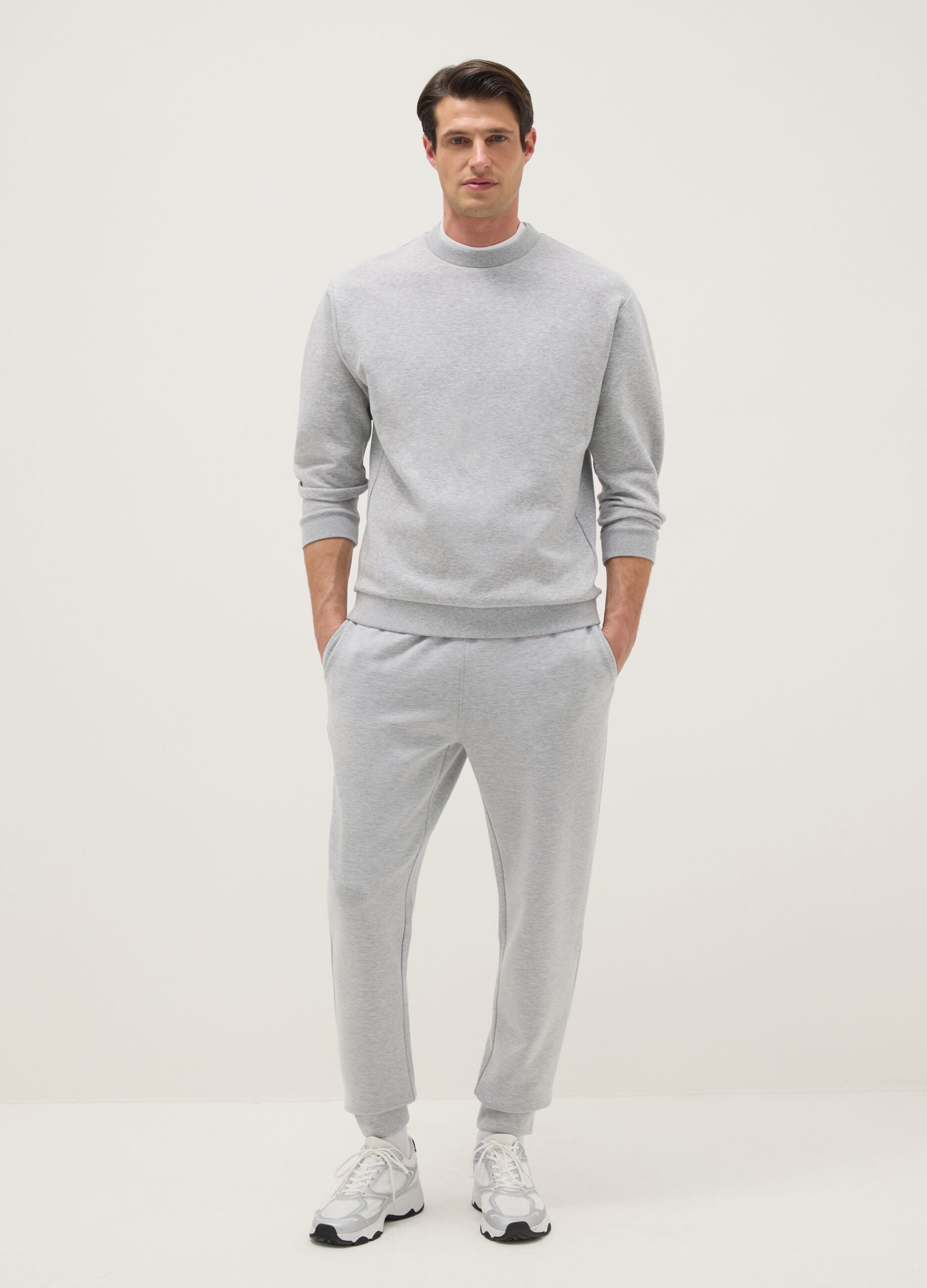 Grey cotton blend regular fit crew neck sweatshirt