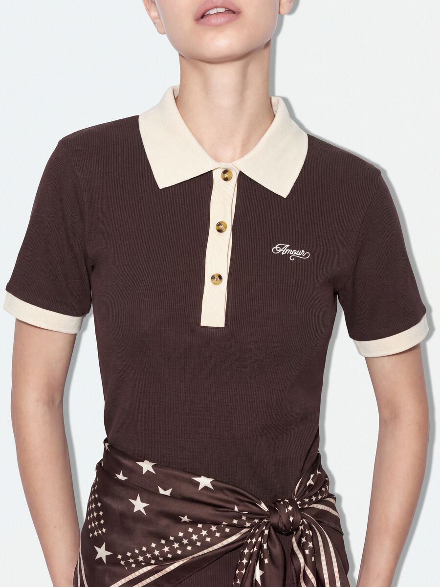 Brown cropped stretch-cotton polo with print, regular fit_3
