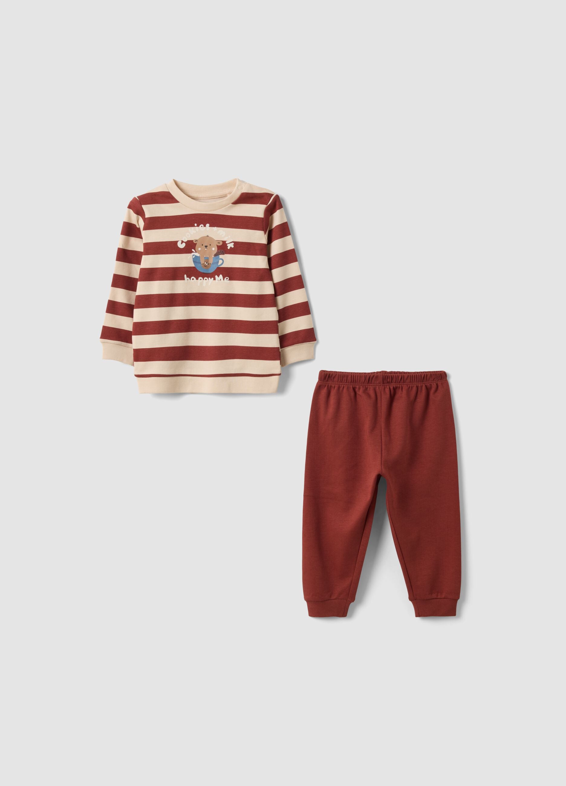 Red organic cotton pyjamas with beaver print