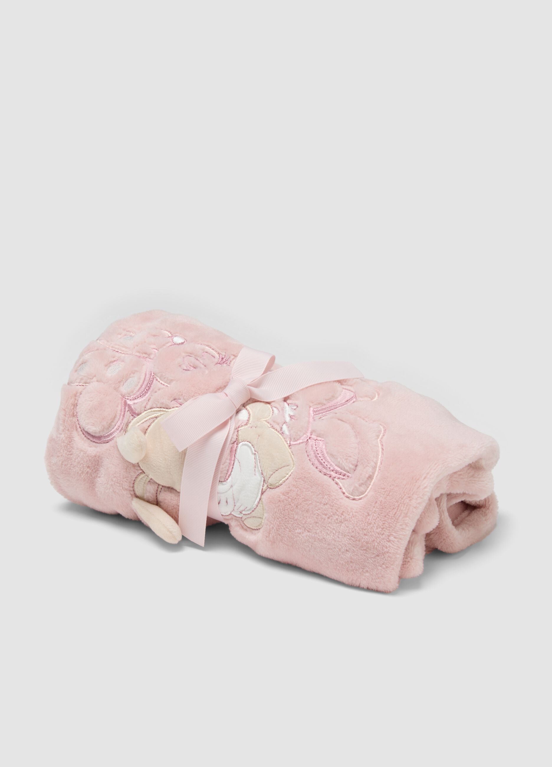 Pink Minnie embroidered baby girl blanket