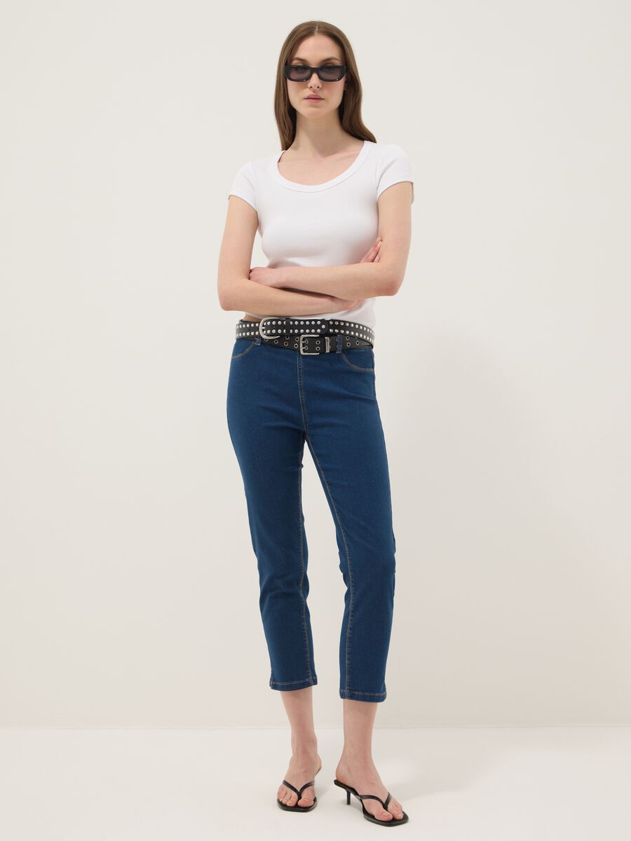 Blue skinny fit stretch denim blend jeans_0