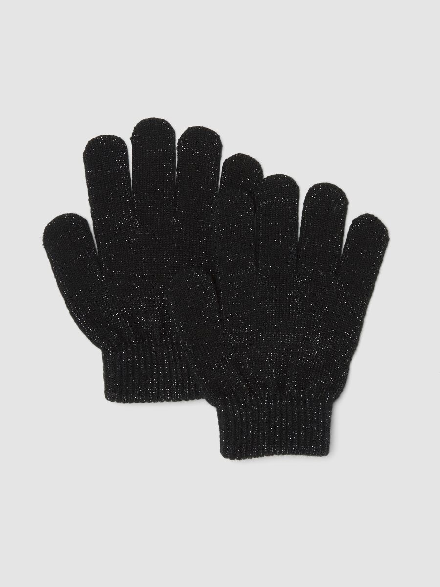 Black stretch-fabric gloves with shimmer threads_0