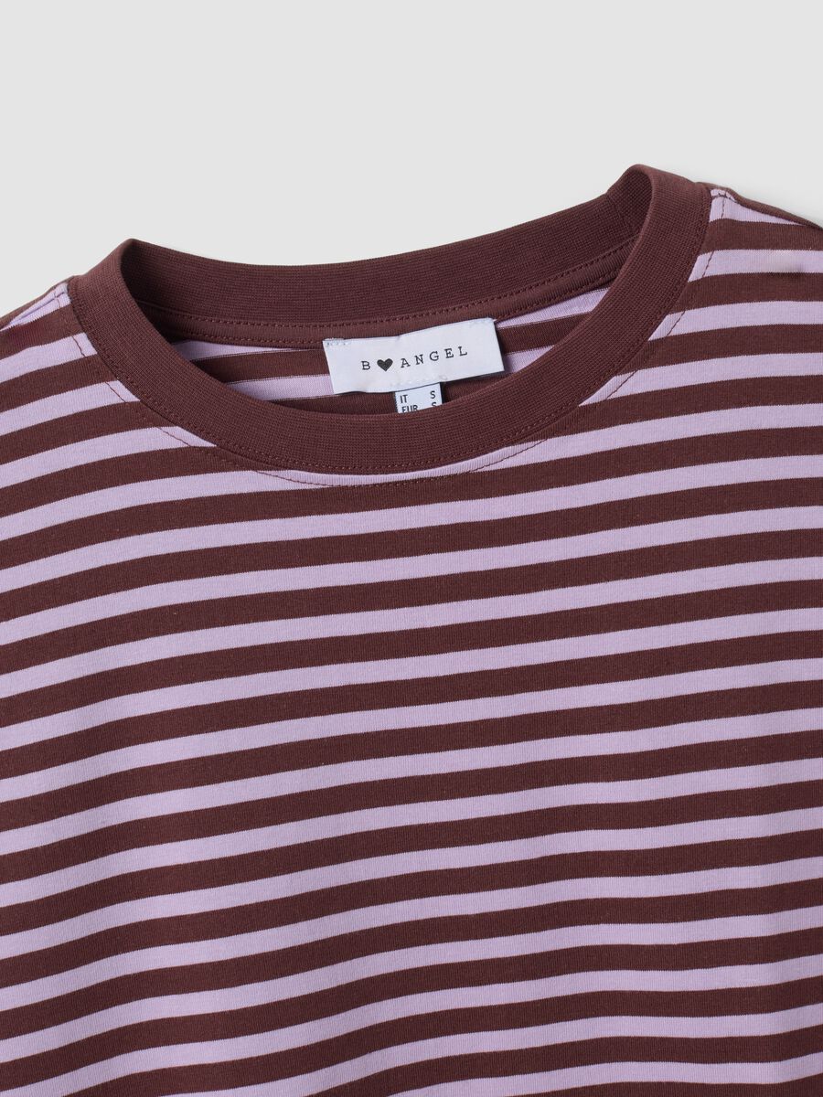 Purple striped pure cotton T-shirt with crew neck, relaxed fit_1
