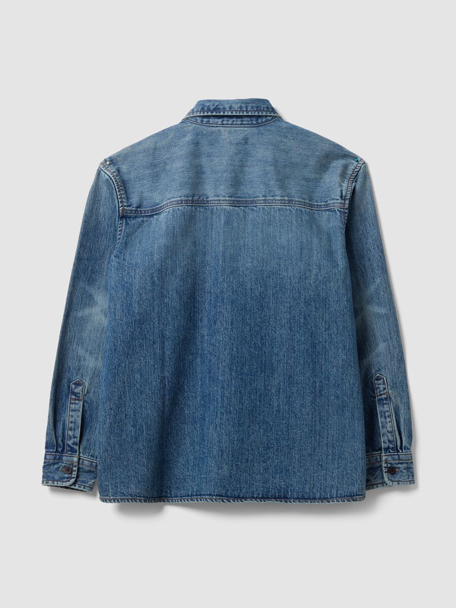 Camicia blu in denim in puro cotone regular fit_6