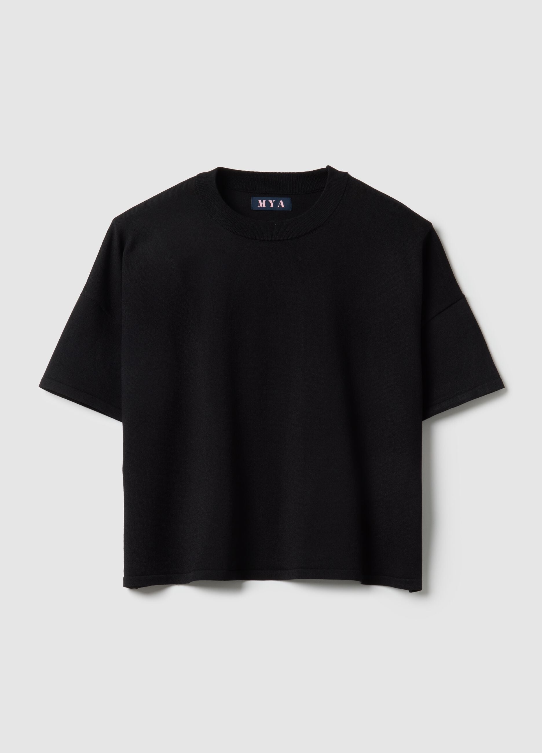 Black oversized crop top with round neckline