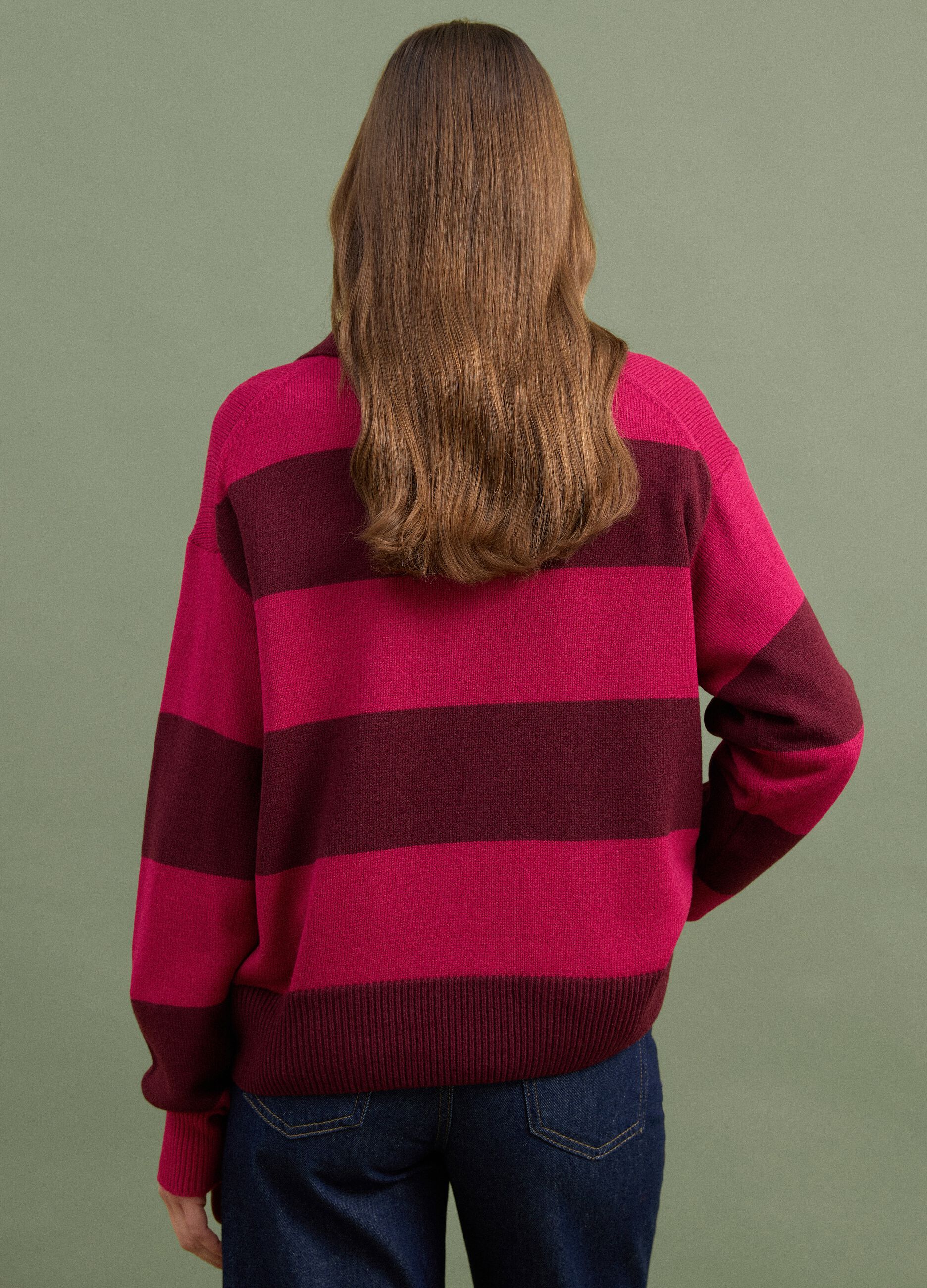 Red striped wool-blend polo collar jumper