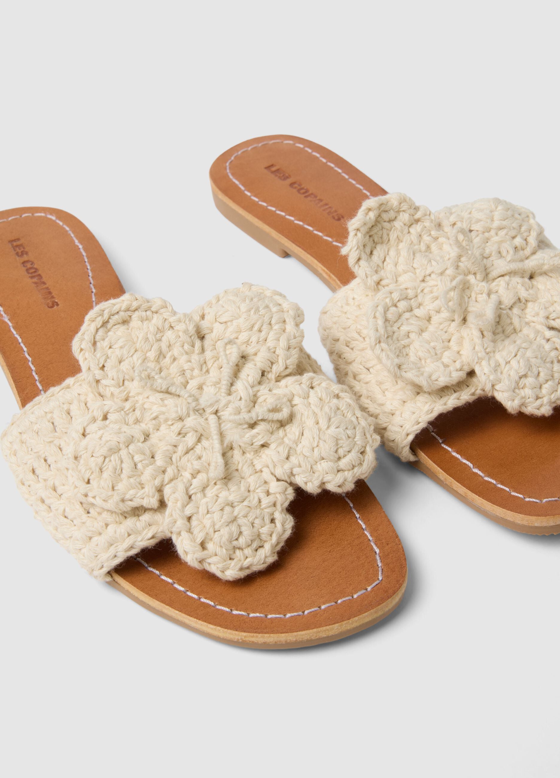 Beige Sandals with White Floral Detail
