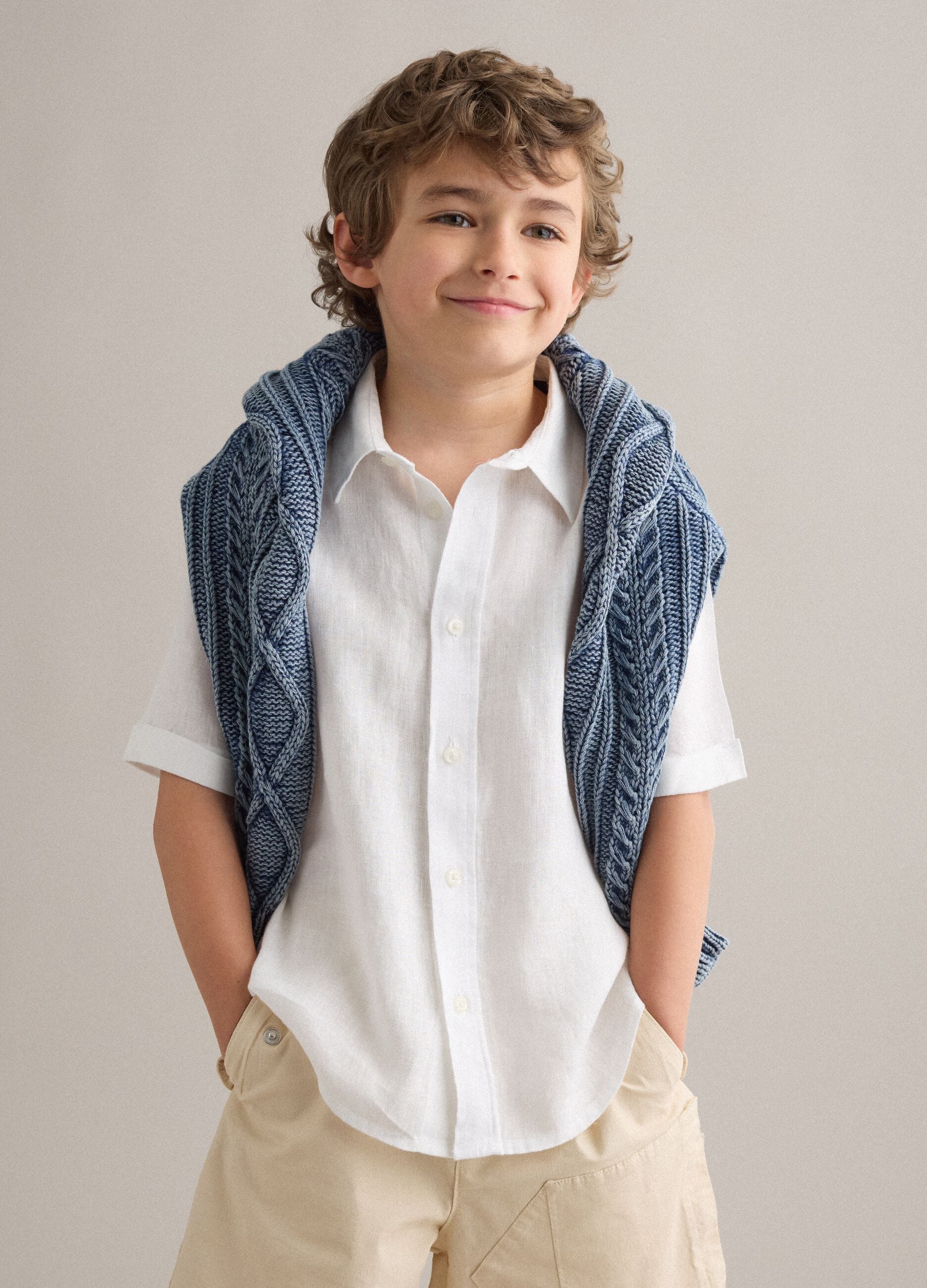 White pure linen oversized shirt for boys